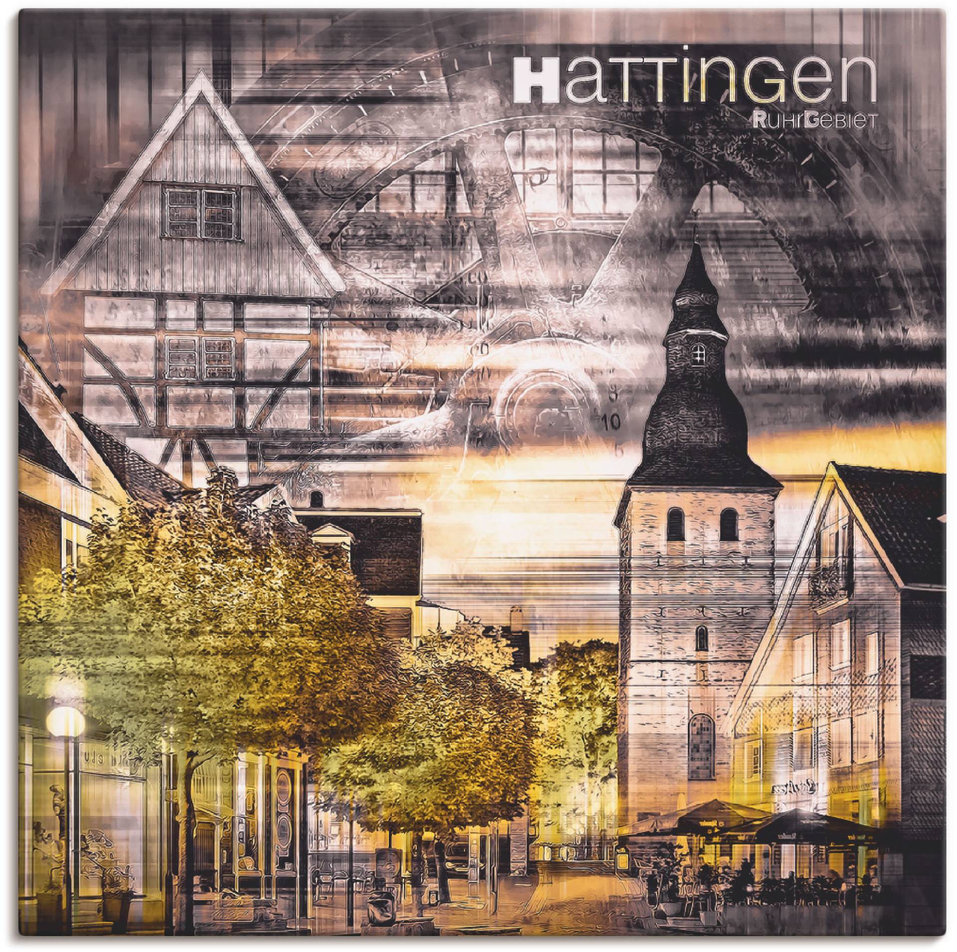 Artland Wandbild »Hattingen Skyline Abstrakte Collage«, Gebäude, (1 St.), als Leinwandbild, Wandaufkleber oder Poster in versch. Grössen von Artland