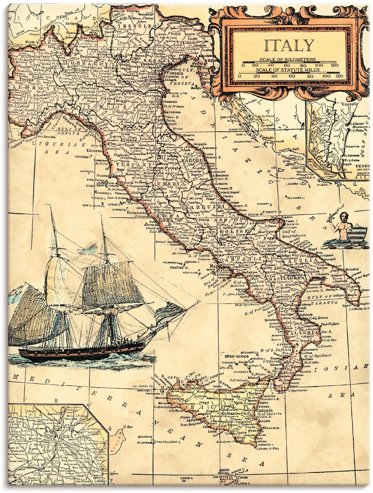 Artland Wandbild »Italienkarte«, Landkarten, (1 St.) von Artland