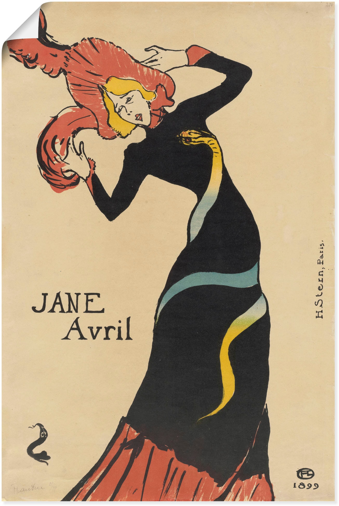 Artland Kunstdruck »Jane Avril (Plakat). 1899«, Ausstellungsplakate, (1 St.), als Alubild, Leinwandbild, Wandaufkleber oder Poster in versch. Grössen von Artland