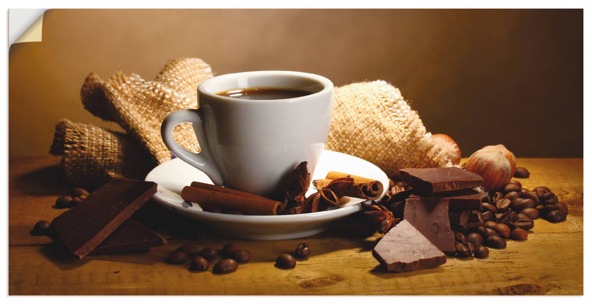 Artland Wandbild »Kaffeetasse Zimtstange Nüsse Schokolade«, Getränke, (1 St.) von Artland
