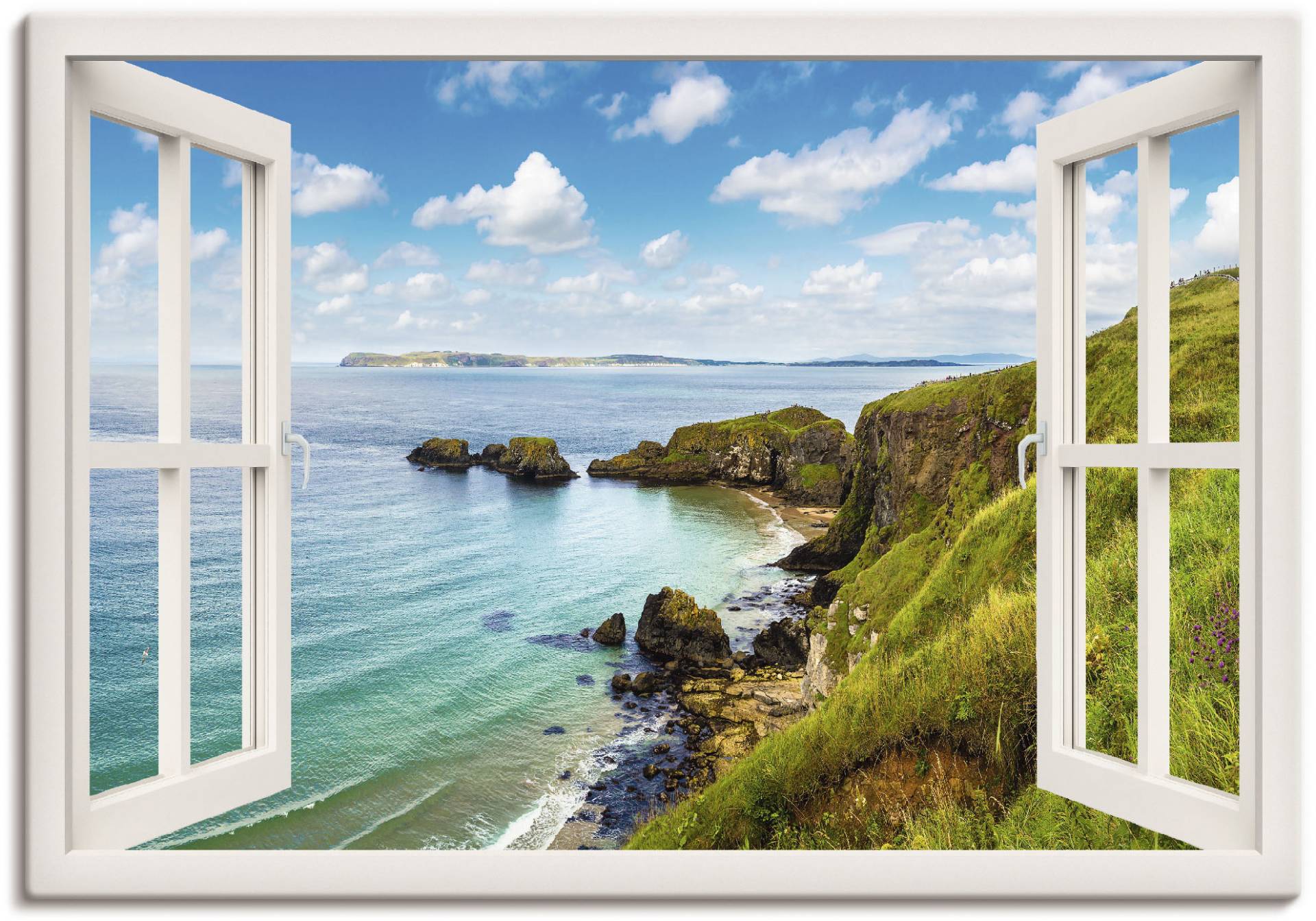 Artland Wandbild »Küstenweg in Nordirland durchs Fenster«, Meer Bilder, (1 St.), als Leinwandbild, Wandaufkleber oder Poster in versch. Grössen von Artland