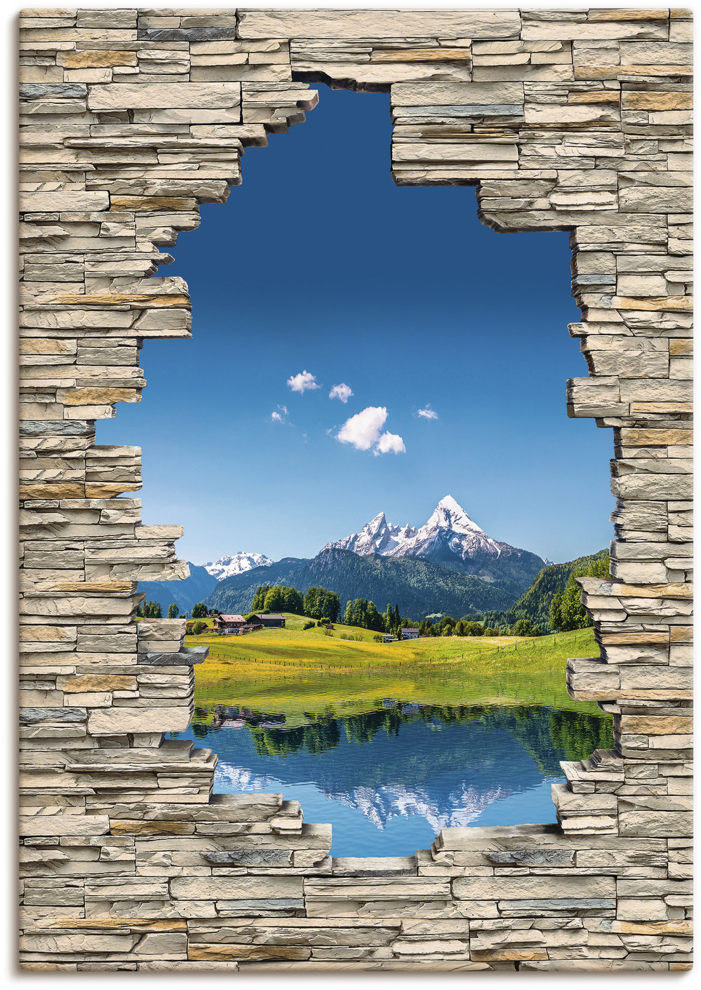 Artland Wandbild »Landschaft in den Alpen Blick Steinmauer«, Berge & Alpenbilder, (1 St.), als Leinwandbild in verschied. Grössen von Artland