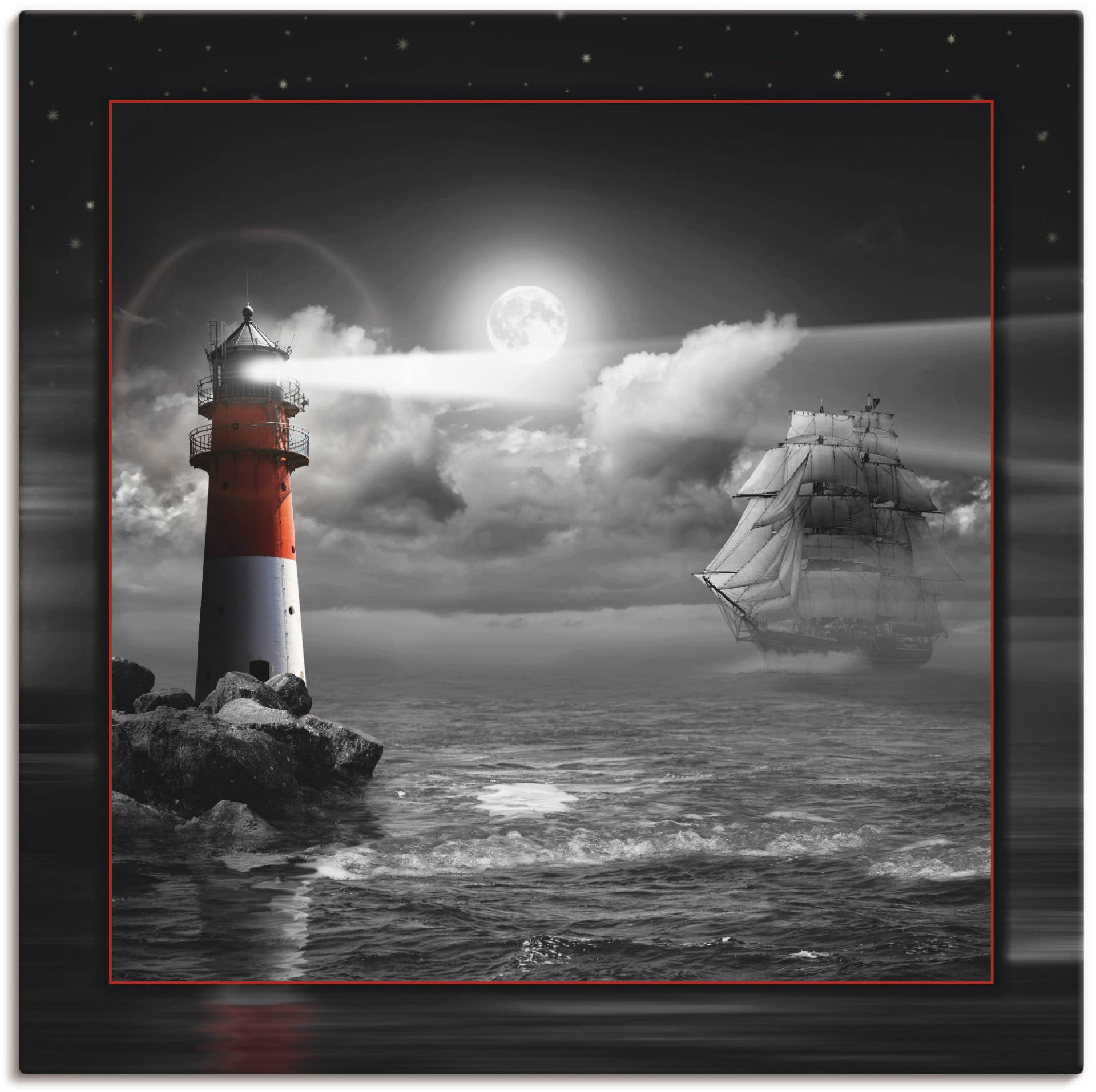 Artland Wandbild »Leuchtturm und Segelschiff im Mondschein«, Küste, (1 St.) von Artland