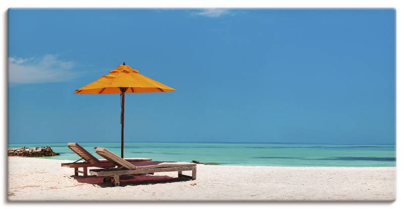 Artland Wandbild »Liegestuhl Sonnenschirm Strand Malediven«, Strand, (1 St.), als Alubild, Outdoorbild, Leinwandbild, Poster, Wandaufkleber von Artland