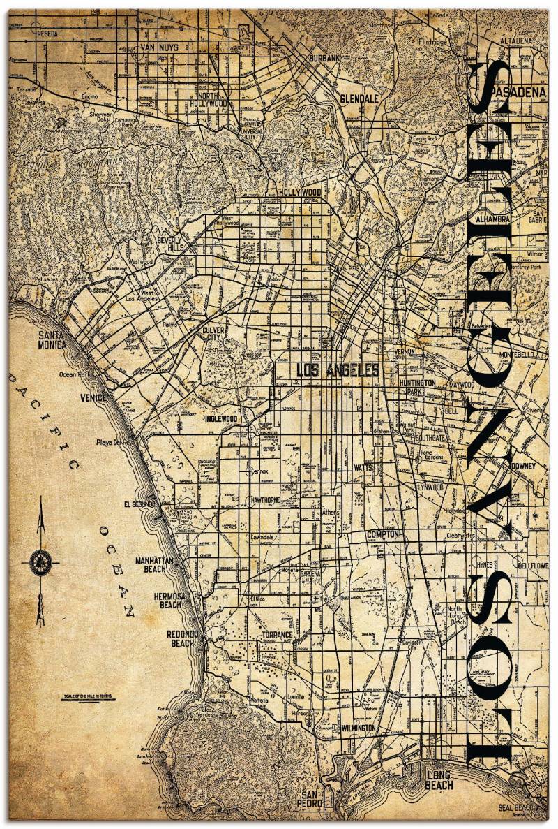 Artland Leinwandbild »Los Angeles Karte Strassen Karte Sepia«, Amerika, (1 St.) von Artland