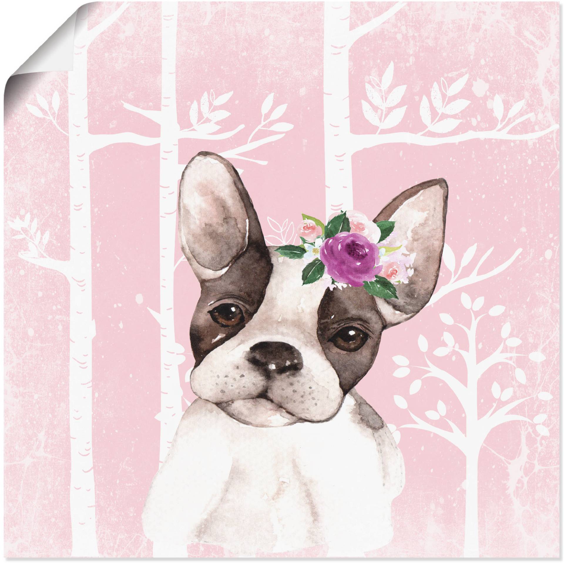 Artland Wandbild »Mops Hund mit Blumen im pink Wald«, Tiere, (1 St.) von Artland