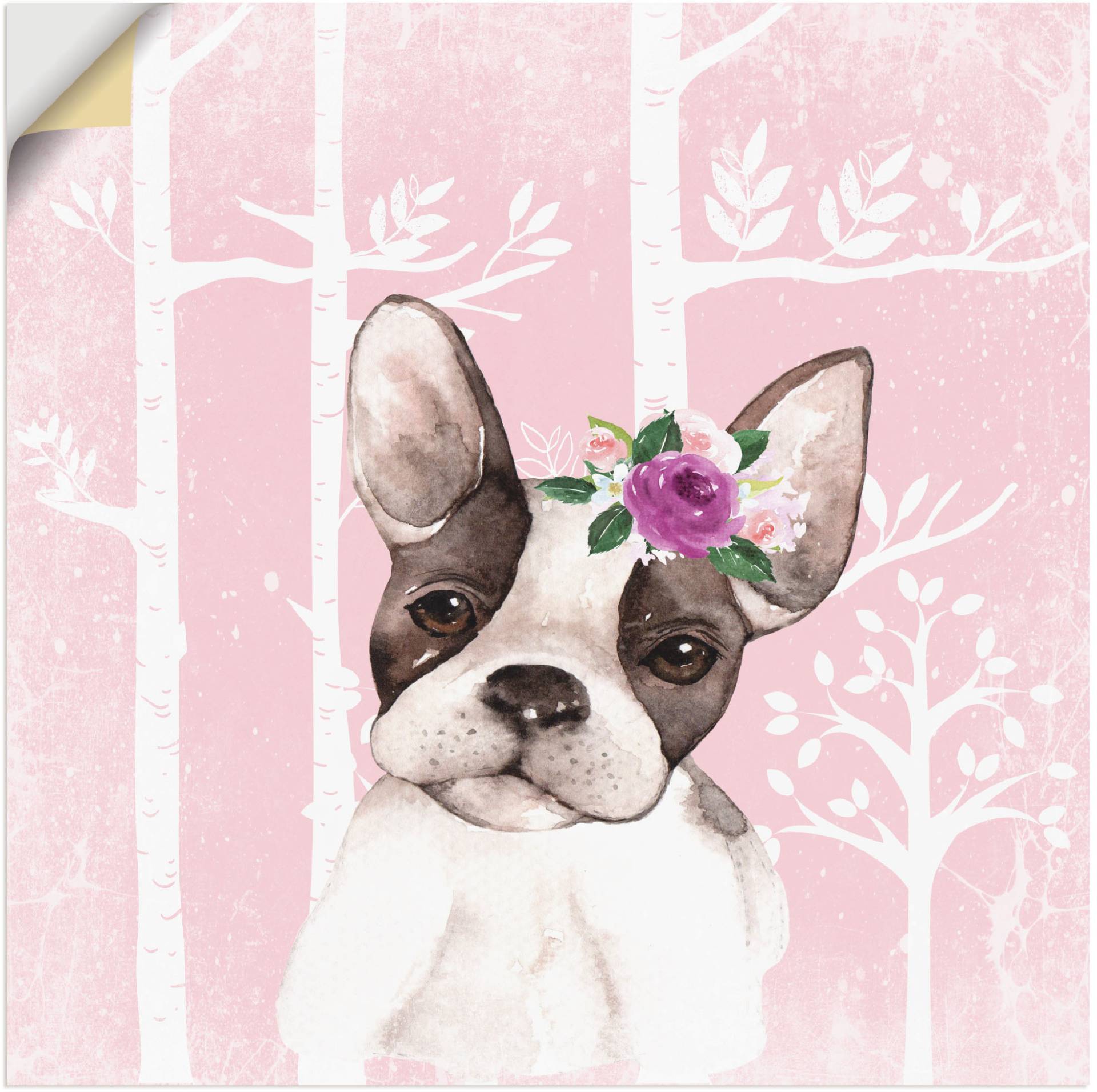 Artland Wandbild »Mops Hund mit Blumen im pink Wald«, Tiere, (1 St.) von Artland