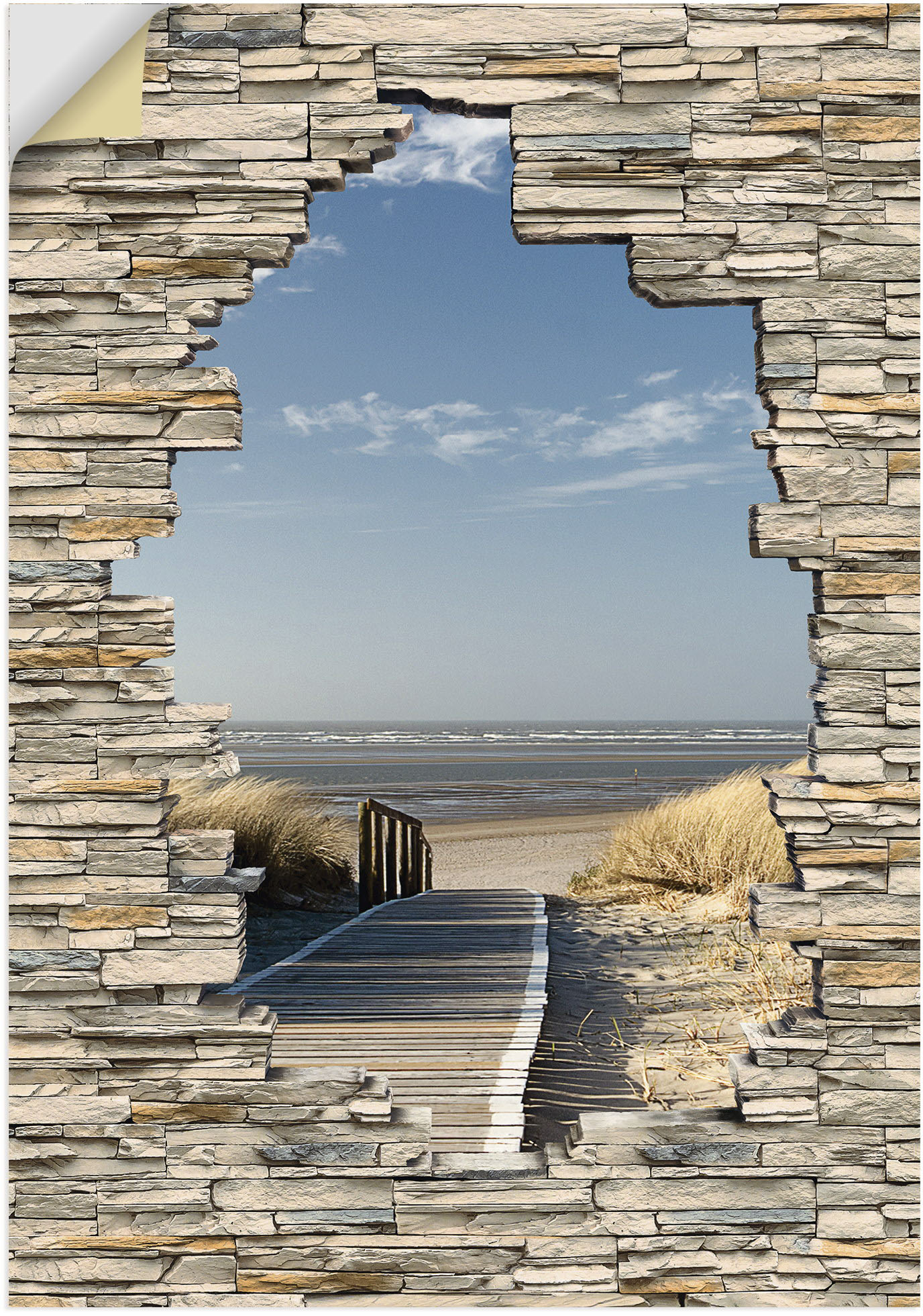 Artland Wandbild »Nordseestrand Langeoog Steg Stein Mauer«, Strandbilder, (1 St.), als Wandaufkleber in verschied. Grössen von Artland