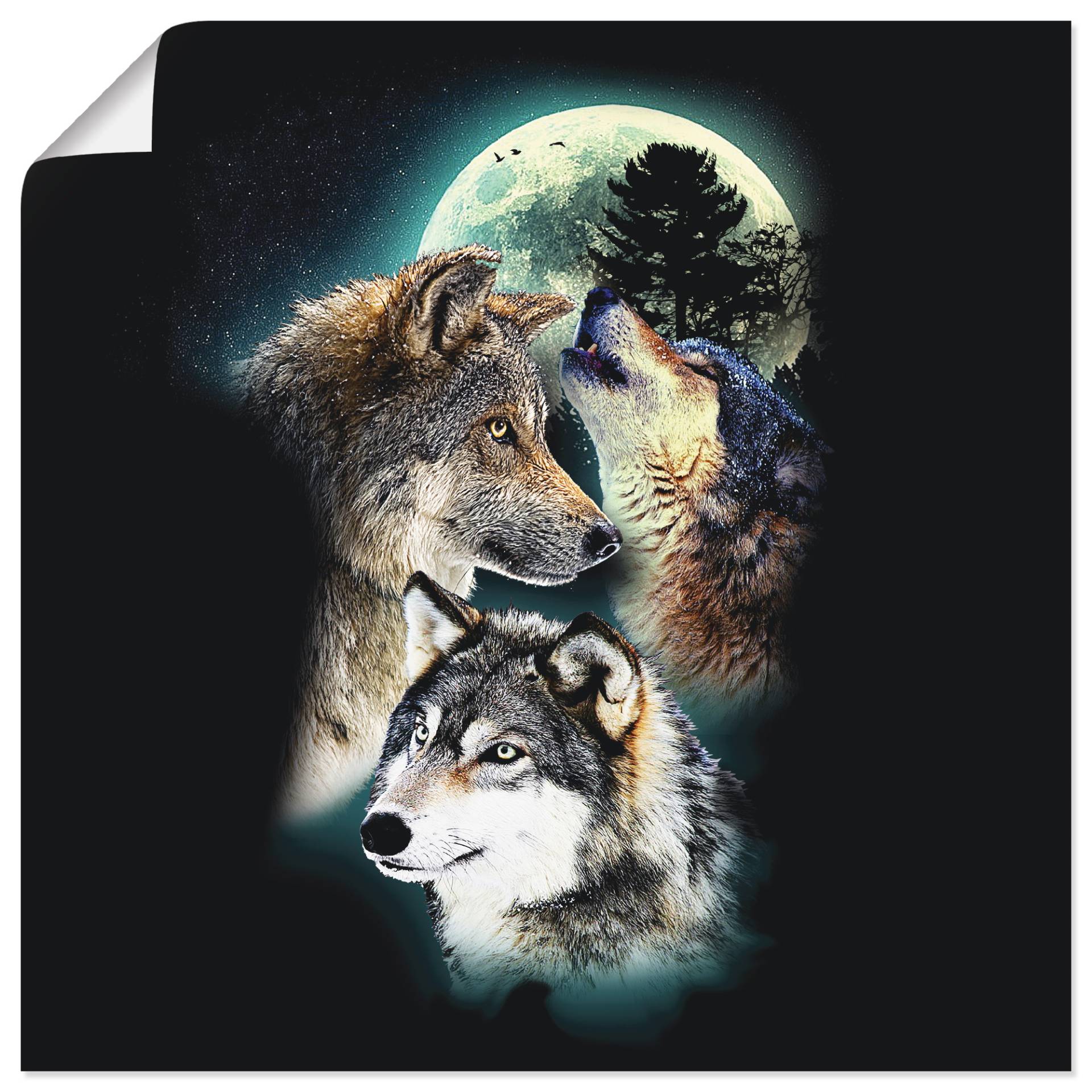 Artland Wandbild »Phantasie Wolf Wölfe mit Mond«, Wildtiere, (1 St.) von Artland