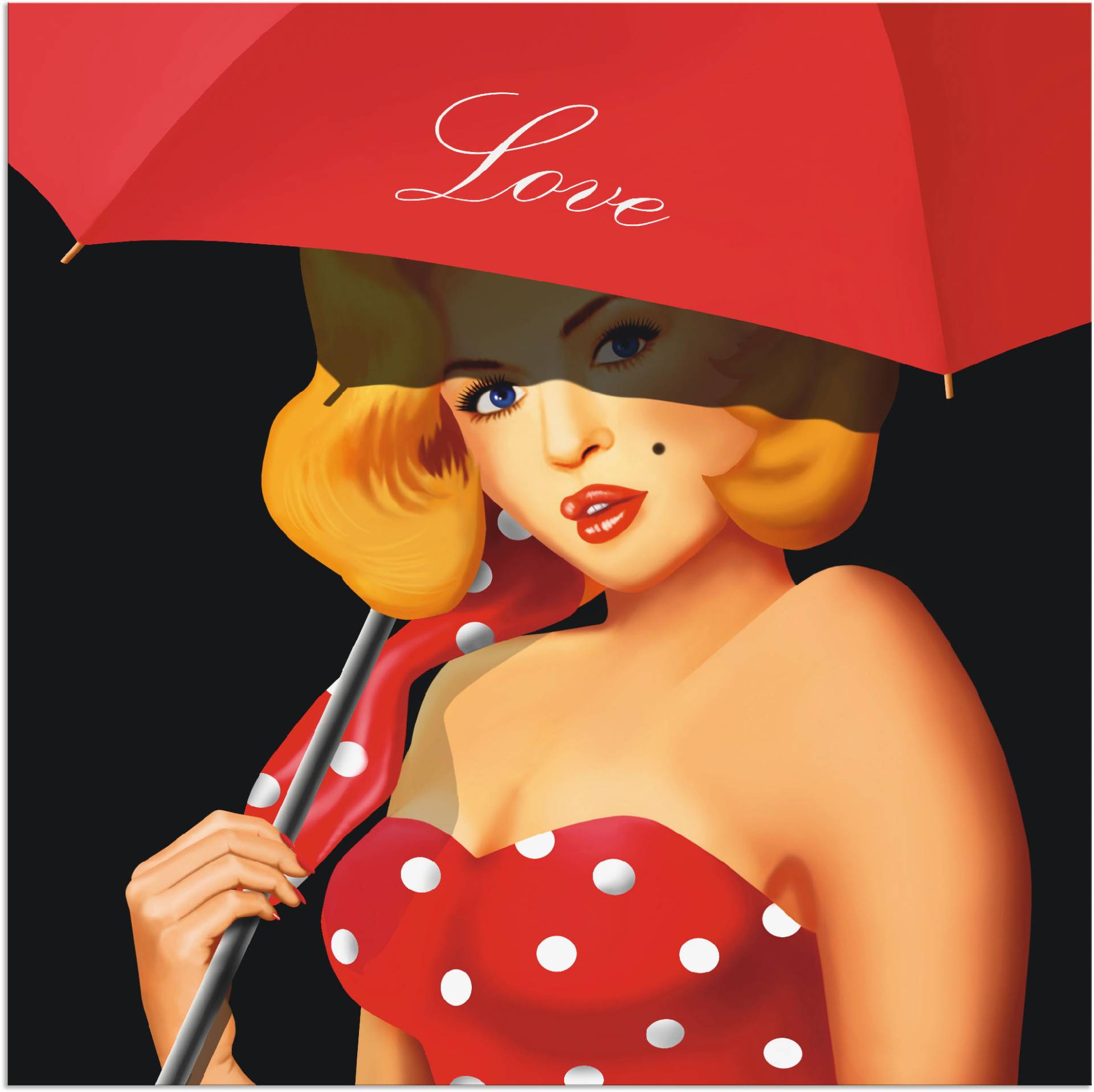 Artland Wandbild »Pin-Up Girl unter rotem Regenschirm«, Frau, (1 St.) von Artland