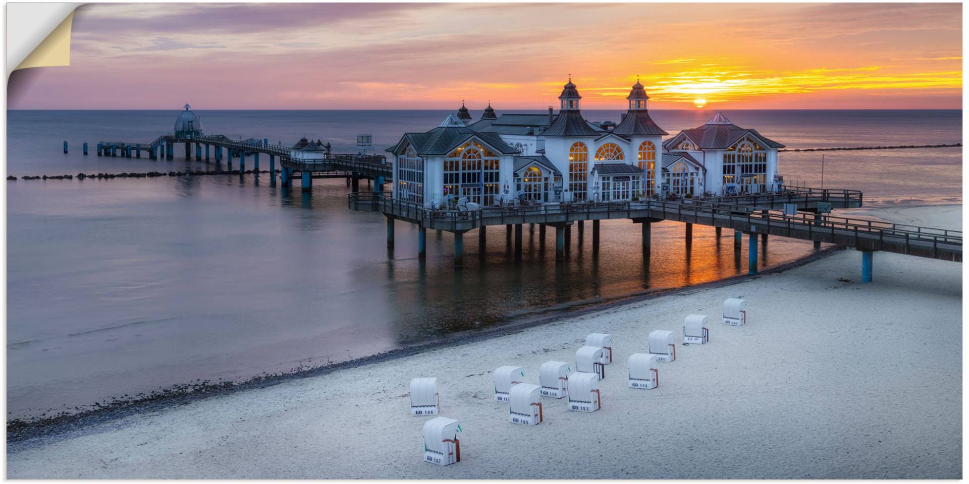Artland Wandbild »RÜGEN Seebrücke in Sellin Sonnenaufgang«, (1 Stück), in vielen Grössen & Produktarten - Alubild / Outdoorbild für den Aussenbereich, Leinwandbild, Poster, Wandaufkleber / Wandtattoo auch für Badezimmer geeignet von Artland