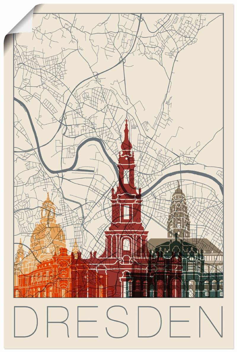 Artland Wandbild »Retro Karte Dresden«, Deutschland, (1 St.) von Artland