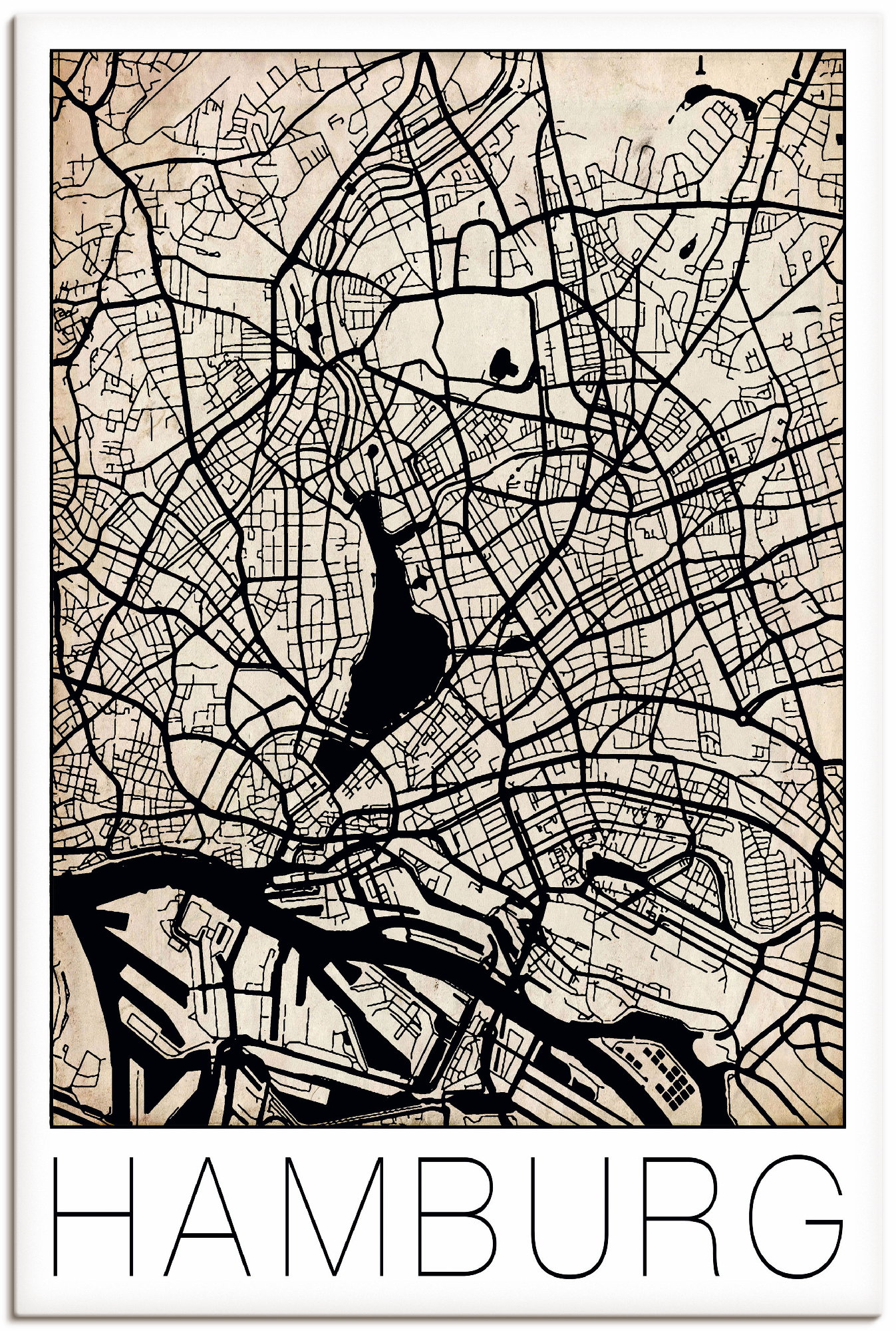 Artland Leinwandbild »Retro Karte Hamburg Deutschland Grunge«, Deutschland, (1 St.) von Artland