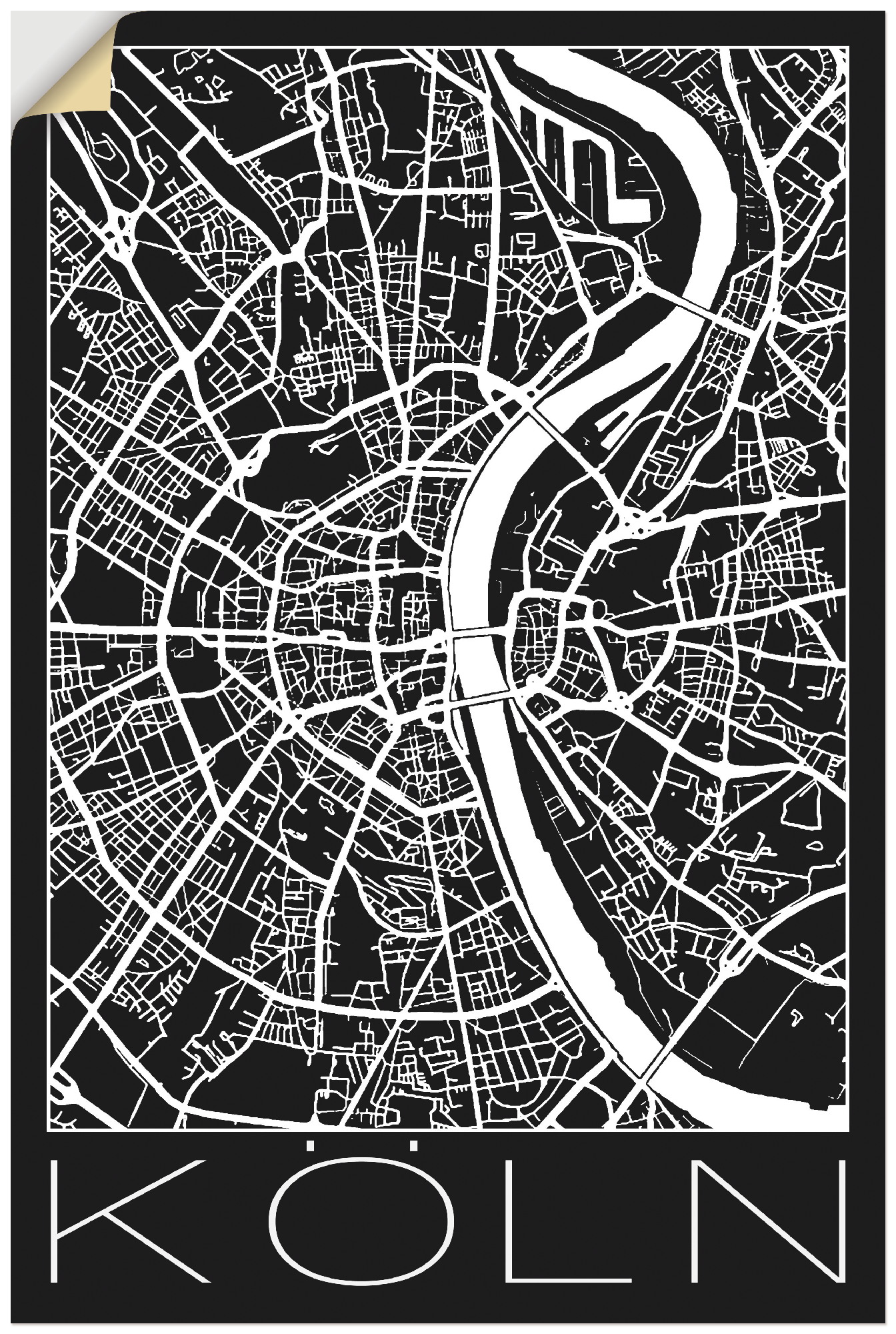 Artland Wandbild »Retro Karte Köln Deutschland Schwarz«, Deutschland, (1 St.), als Poster, Wandaufkleber in verschied. Grössen von Artland