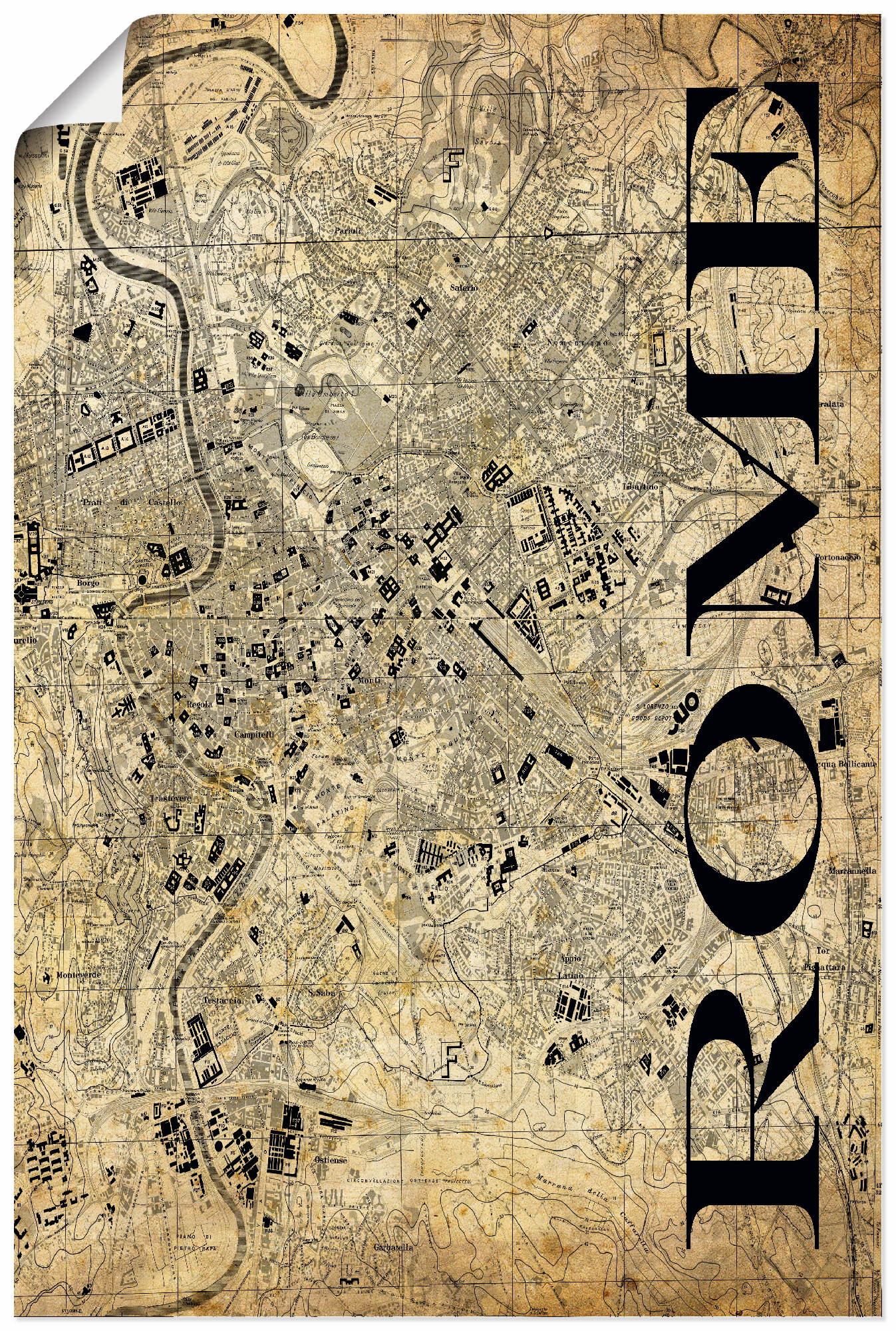 Artland Poster »Rom Karte Strassen Karte Sepia«, Italien, (1 St.) von Artland