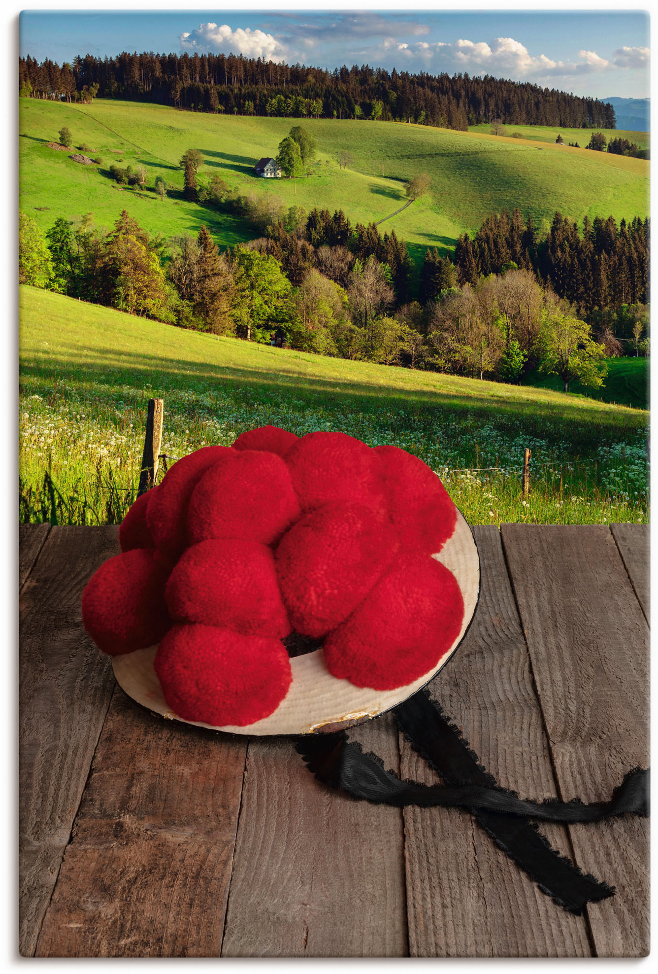 Artland Wandbild »Schwarzwälder Bollenhut auf Holztisch«, Wiesen & Baumbilder, (1 St.), als Alubild, Outdoorbild, Leinwandbild in verschied. Grössen von Artland
