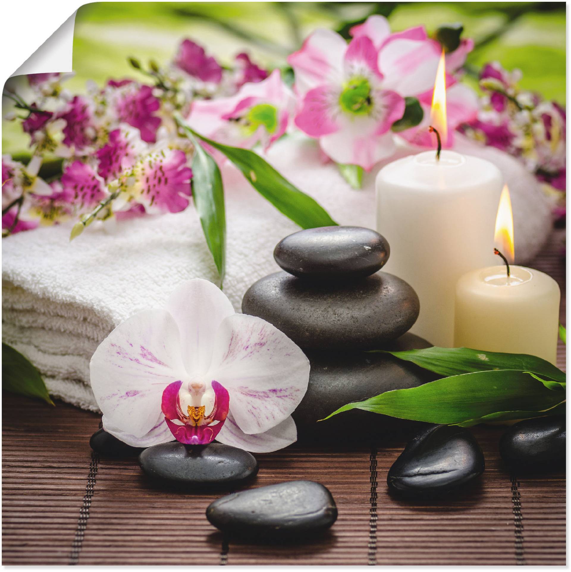 Artland Wandbild »Spa Orchideen Bambus Kerze«, Zen Bilder, (1 St.), als Alubild, Outdoorbild, Leinwandbild, Poster, Wandaufkleber von Artland