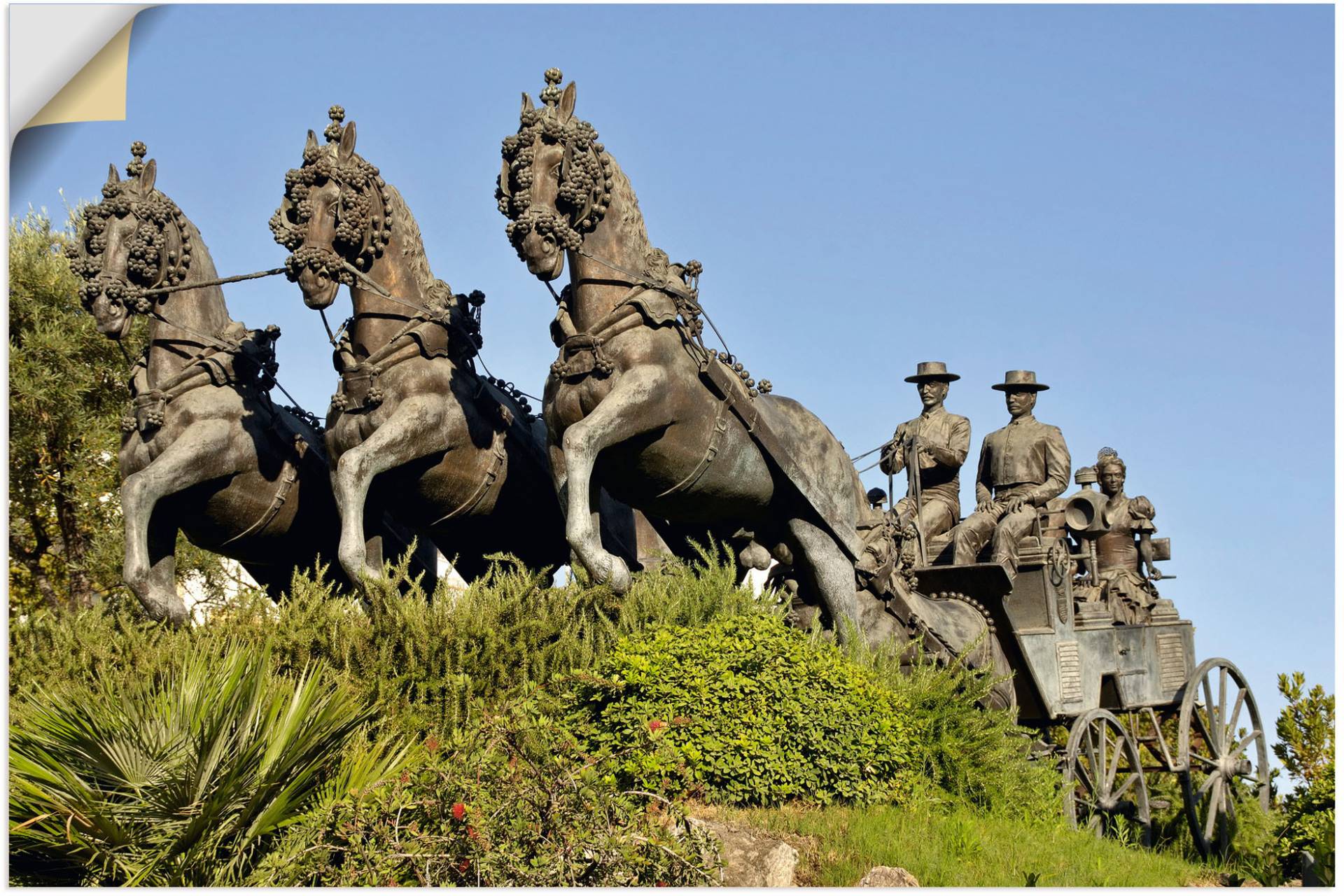 Artland Wandbild »Statue Edle Kutsche mit Pferden in Jerez«, (1 St.), in vielen Grössen & Produktarten - Alubild / Outdoorbild für den Aussenbereich, Leinwandbild, Poster, Wandaufkleber / Wandtattoo auch für Badezimmer geeignet von Artland