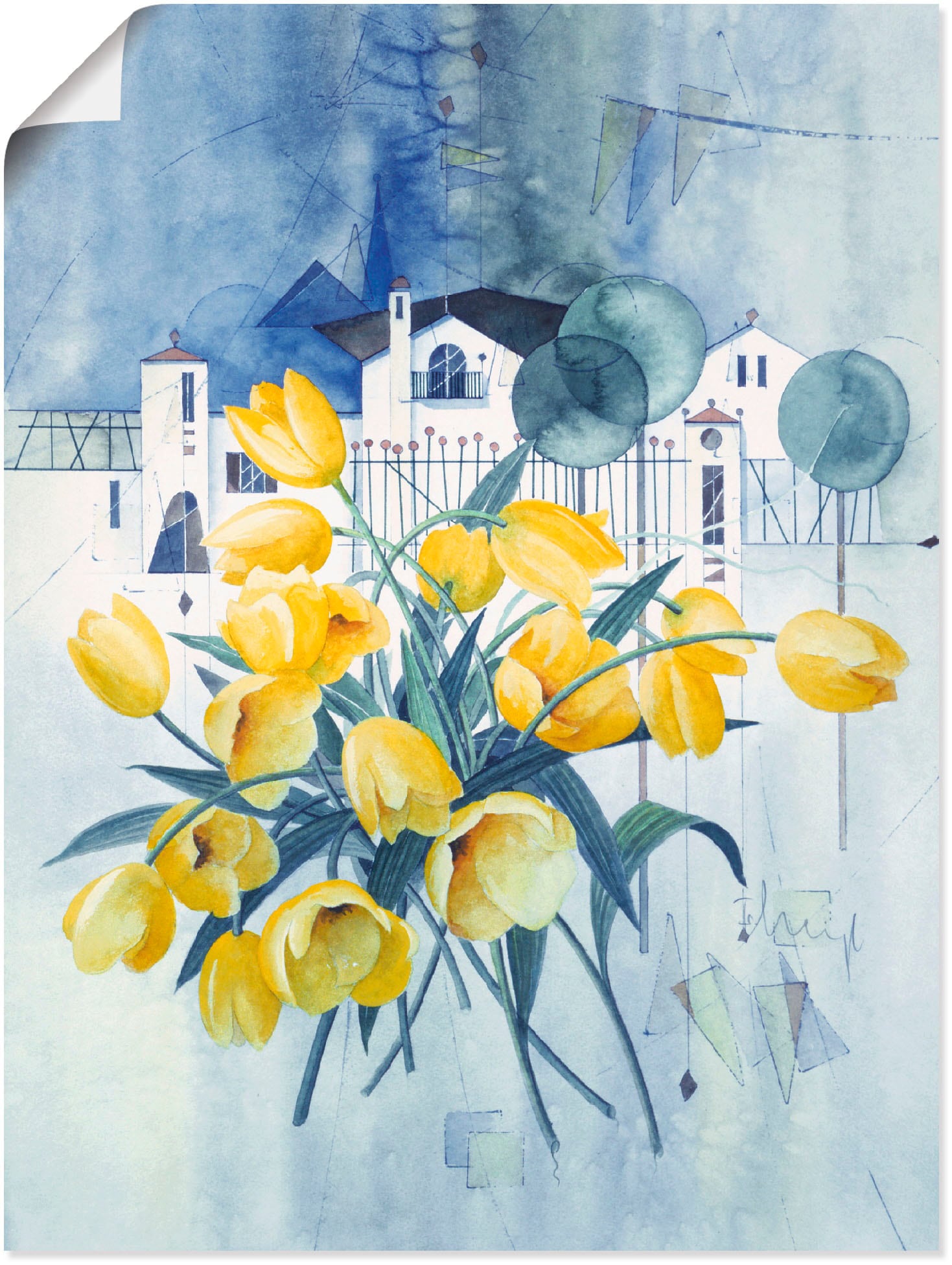 Artland Poster »Ansicht mit Tulpen«, Blumen, (1 St.), als Leinwandbild, Wandaufkleber oder Poster in versch. Grössen von Artland