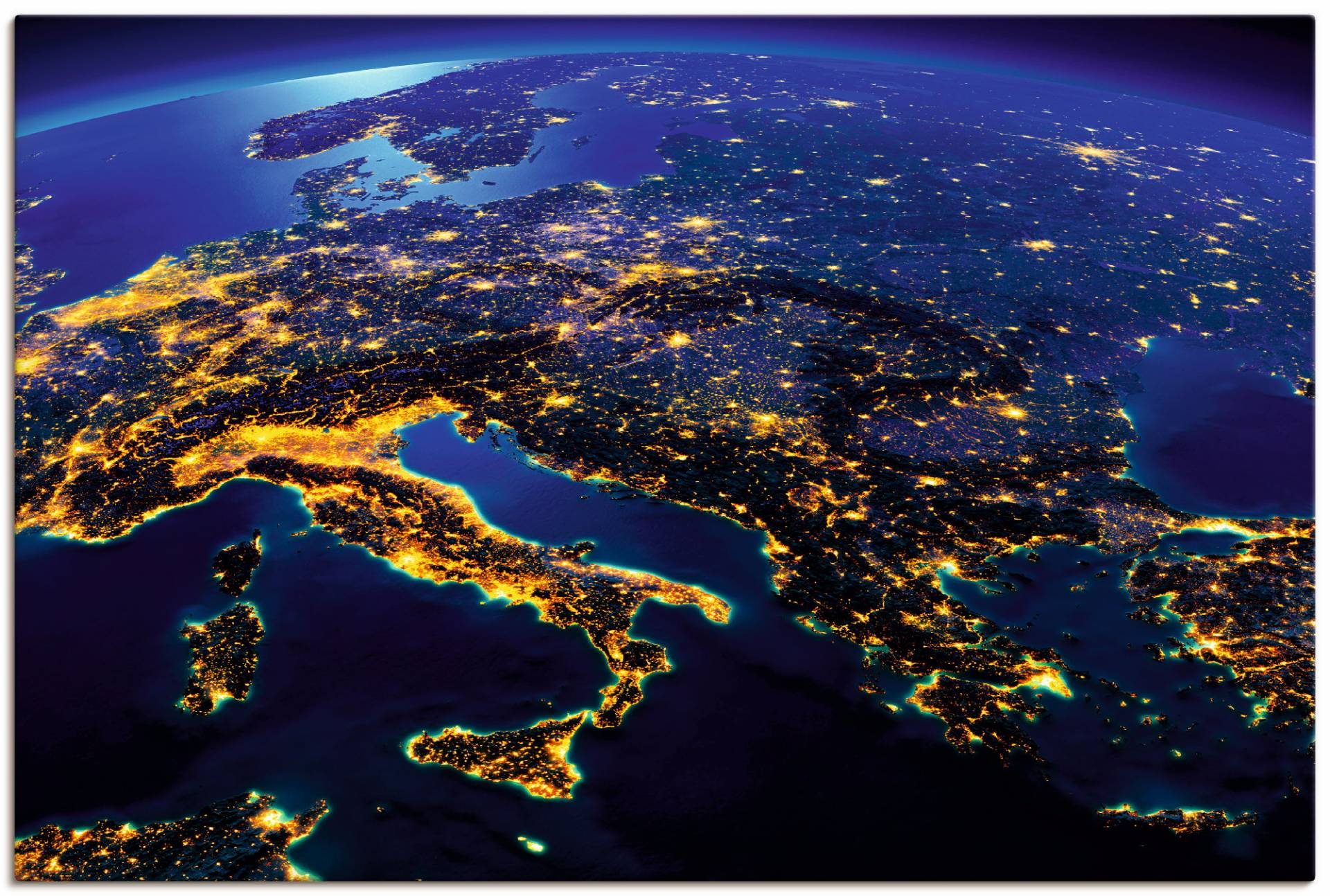 Artland Wandbild »Südliches Europa vom Weltraum«, Weltall & Kosmos, (1 St.), als Leinwandbild, Poster in verschied. Grössen von Artland