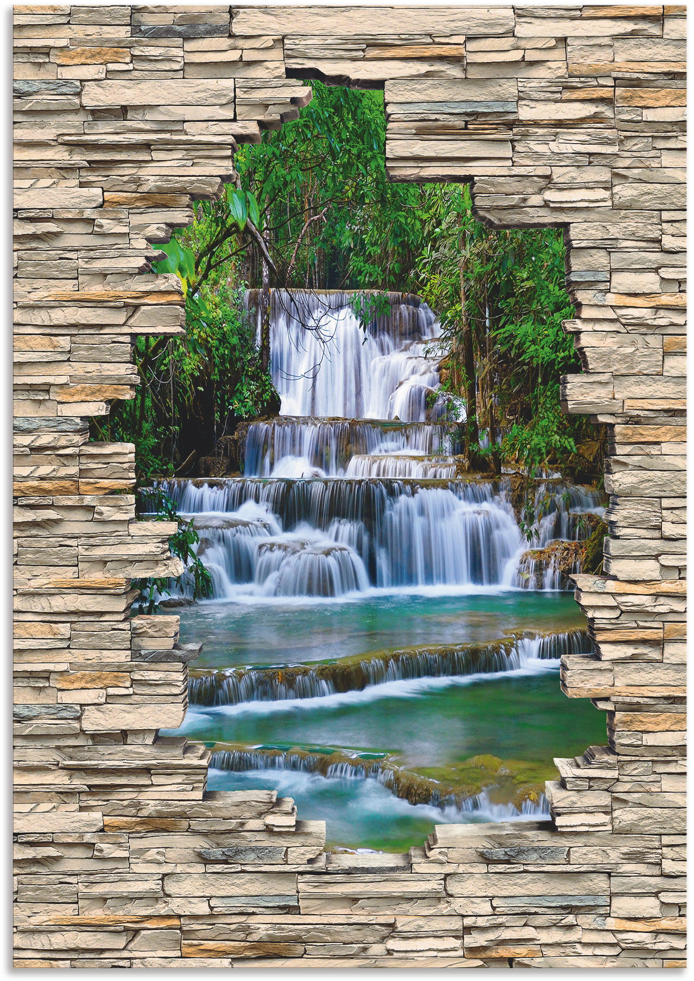Artland Wandbild »Tiefen Wald Wasserfall Stein Mauer Blick«, Wasserfallbilder, (1 St.) von Artland