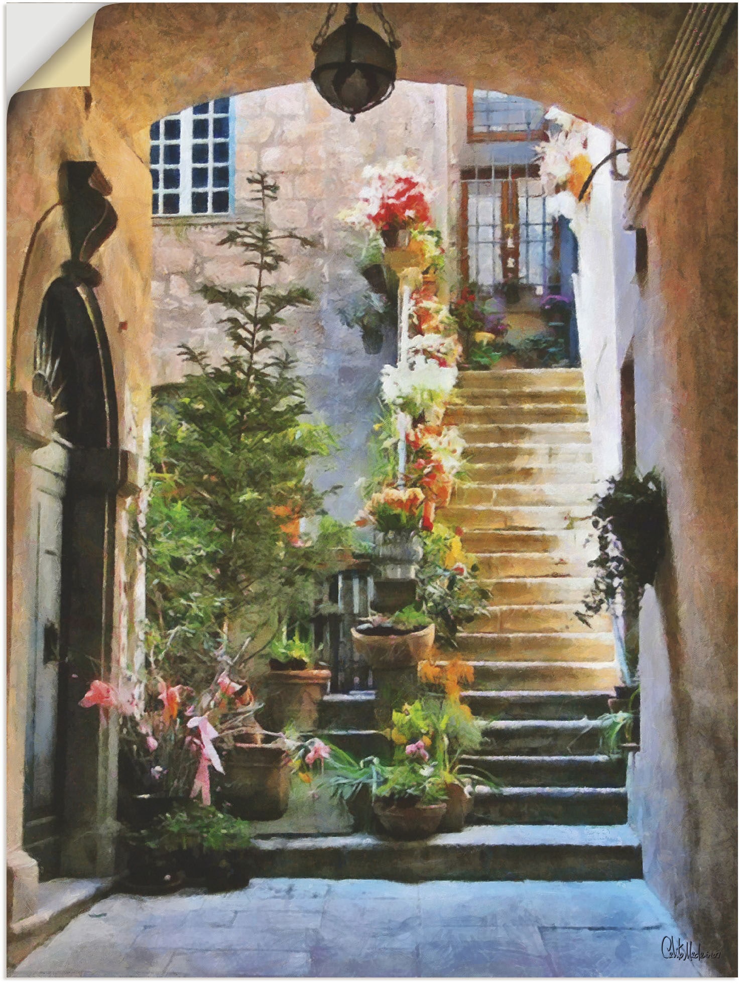 Artland Wandbild »Treppe mit Blumen«, Elemente der Architektur, (1 St.), als Leinwandbild, Wandaufkleber in verschied. Grössen von Artland