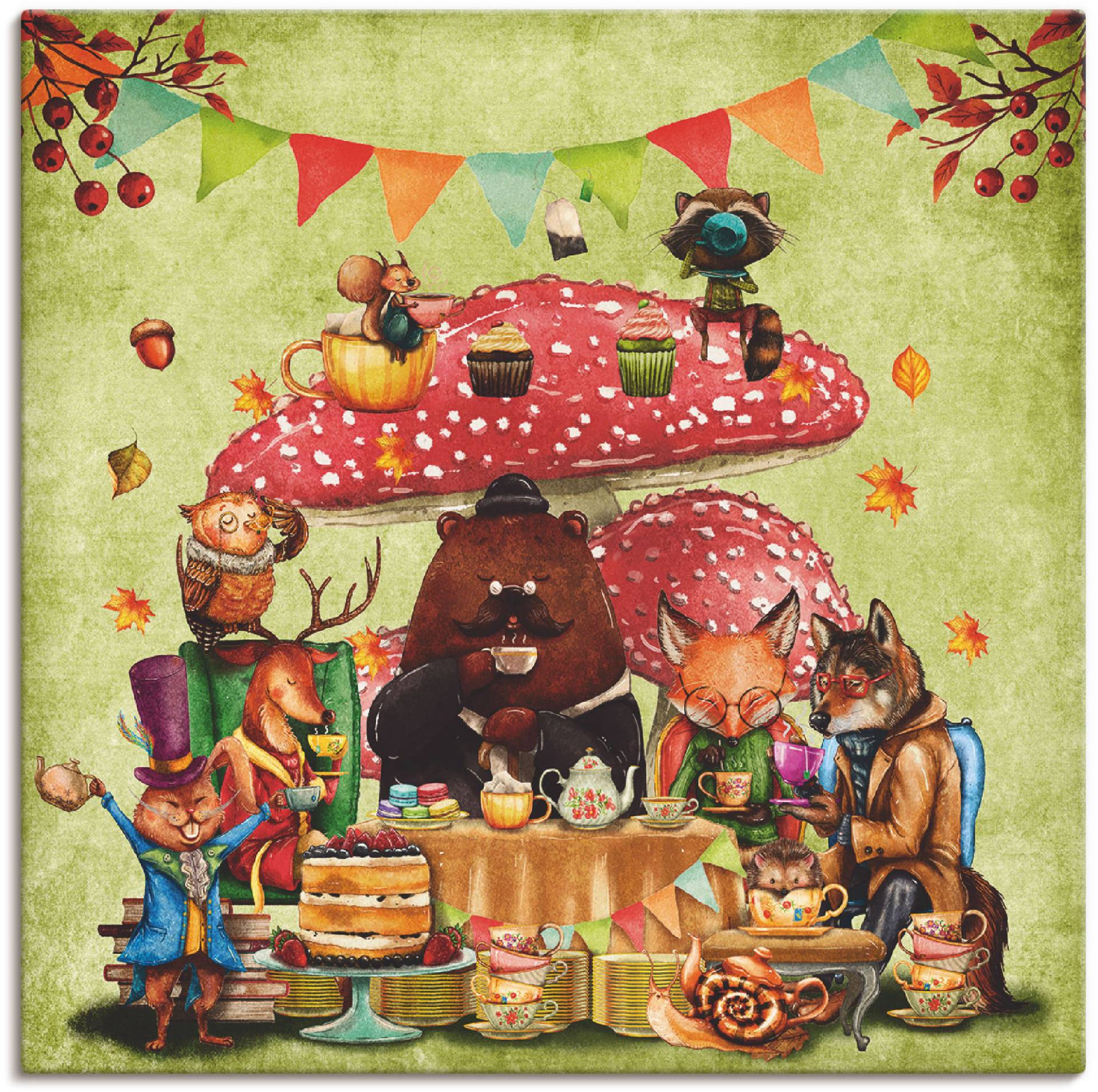 Artland Leinwandbild »Wald Freunde Fliegenpilz Teetrinken«, Animal Fantasy, (1 St.), auf Keilrahmen gespannt Artland Leinwandbild »Wald Freunde Fliegenpilz Teetrinken«, Animal Fantasy, (1 St.), auf Keilrahmen gespannt von Artland