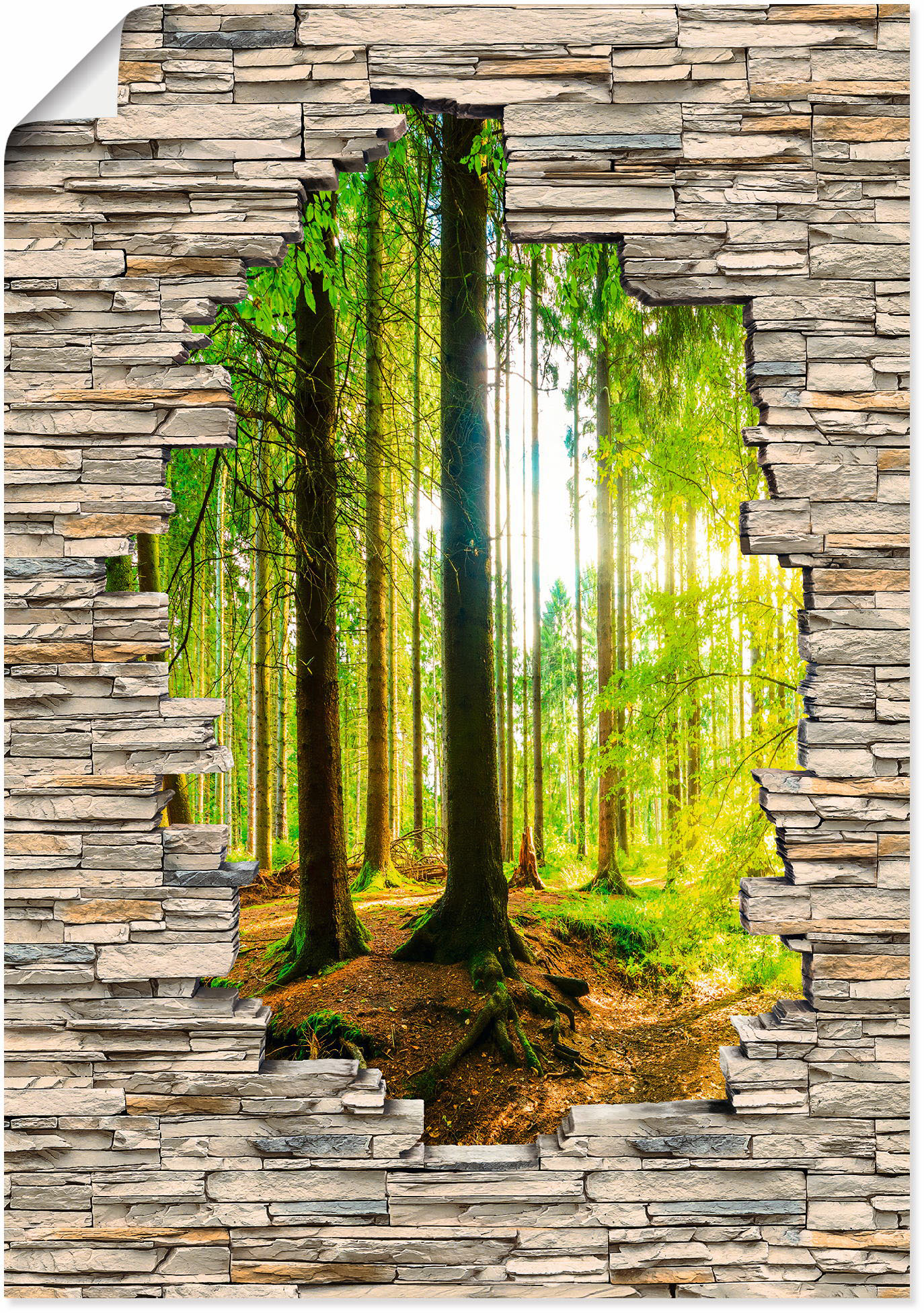 Artland Wandbild »Wald mit Bach Blick Stein Mauer«, Waldbilder, (1 St.) von Artland