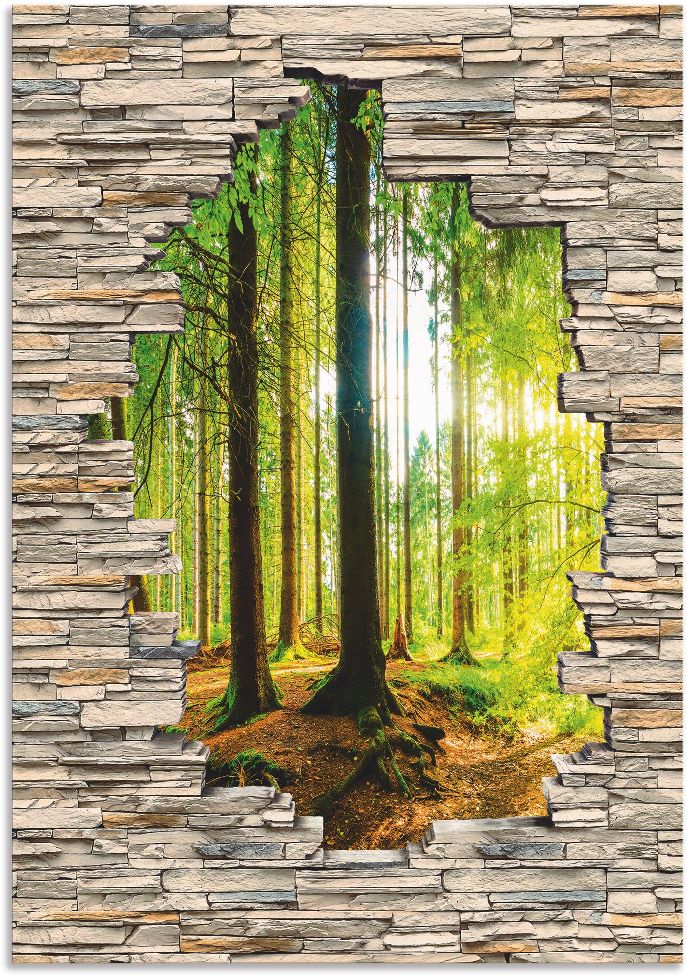 Artland Wandbild »Wald mit Bach Blick Stein Mauer«, Waldbilder, (1 St.), als Alubild, Outdoorbild, Poster, Wandaufkleber in verschied. Grössen von Artland
