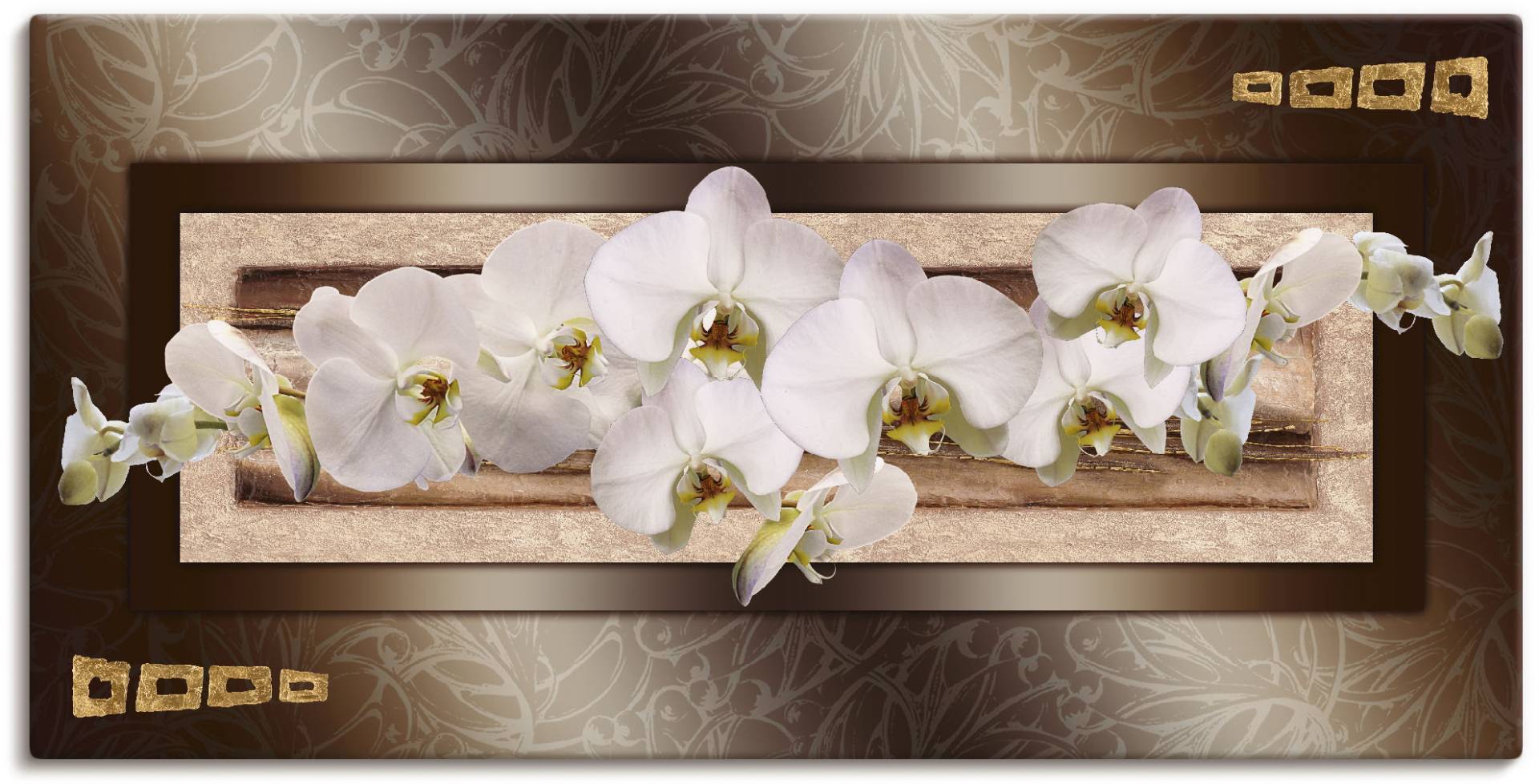 Artland Leinwandbild »Weisse Orchideen mit goldenen Vierecken«, Blumen, (1 St.) von Artland