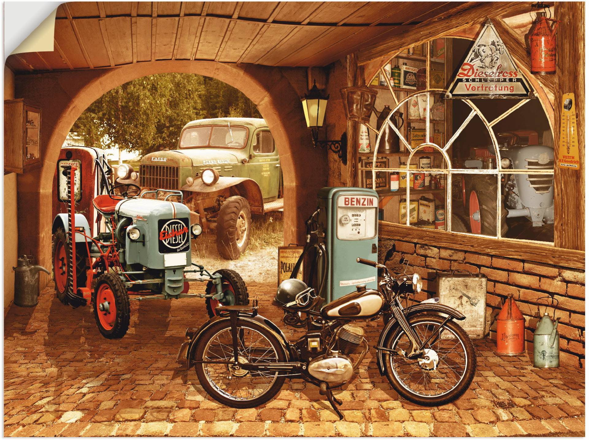 Artland Wandbild »Werkstatt mit Traktor und Motorrad«, Traktoren, (1 St.) von Artland