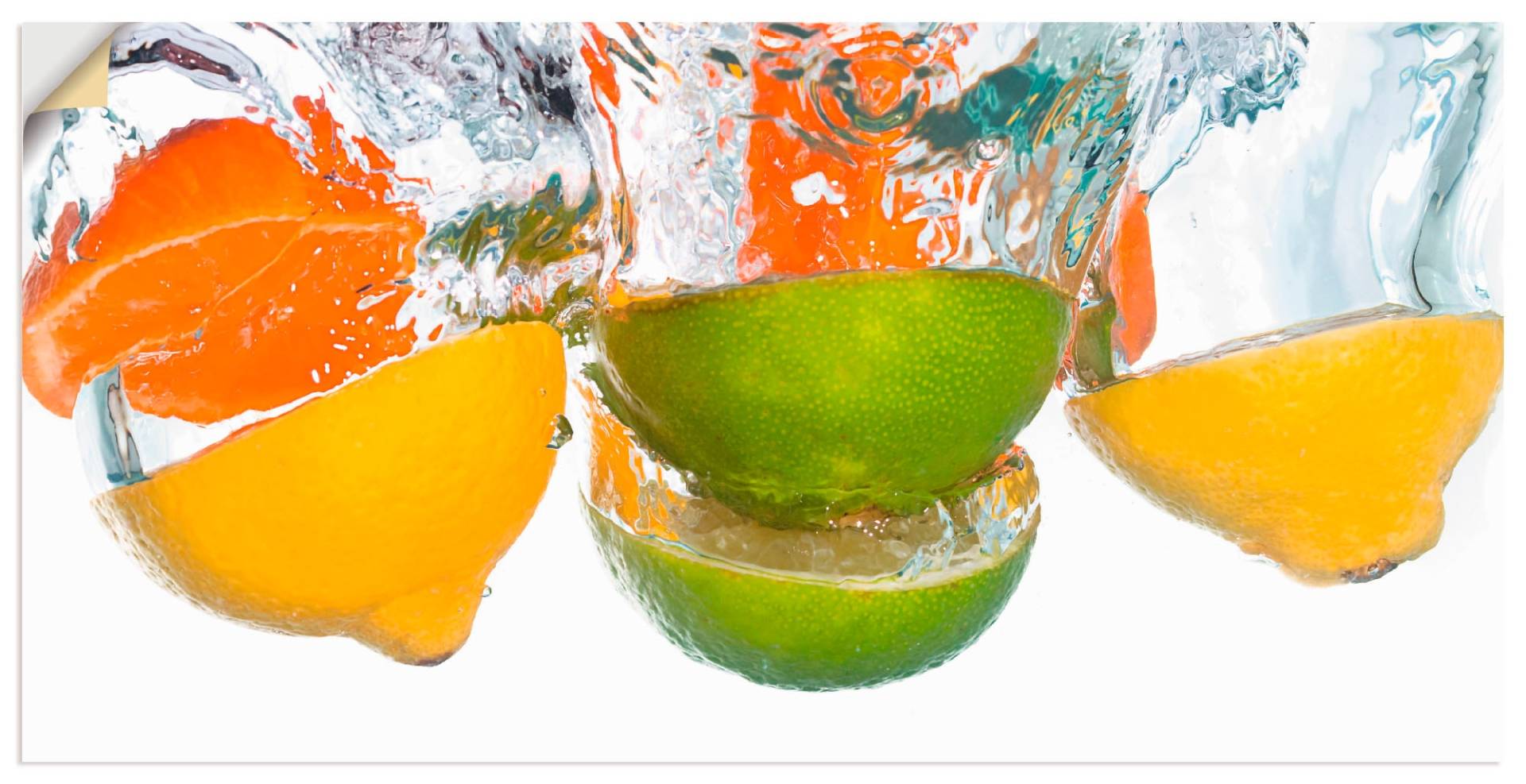 Artland Wandbild »Zitrusfrüchte fallen in klares Wasser«, Lebensmittel, (1 St.) von Artland