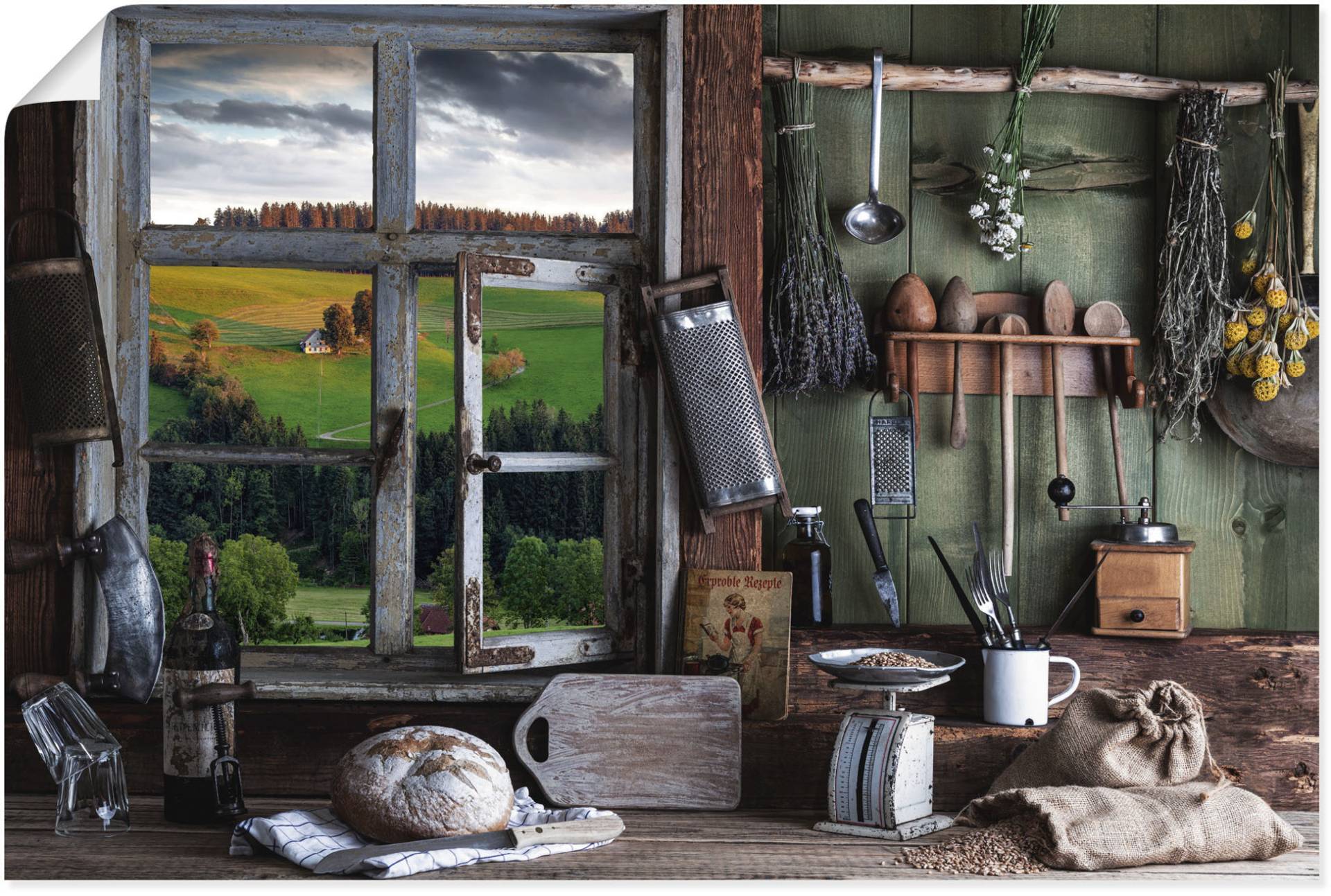 Artland Poster »rustikale Bauernküche«, Arrangements, (1 St.), als Alubild, Leinwandbild, Wandaufkleber oder Poster in versch. Grössen von Artland