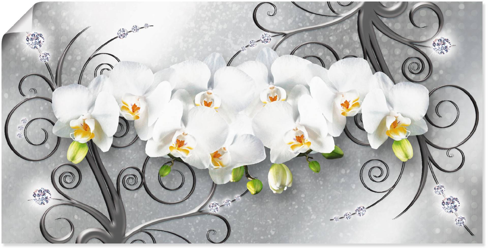 Artland Wandbild »weisse Orchideen auf Ornamenten«, Blumenbilder, (1 St.) von Artland