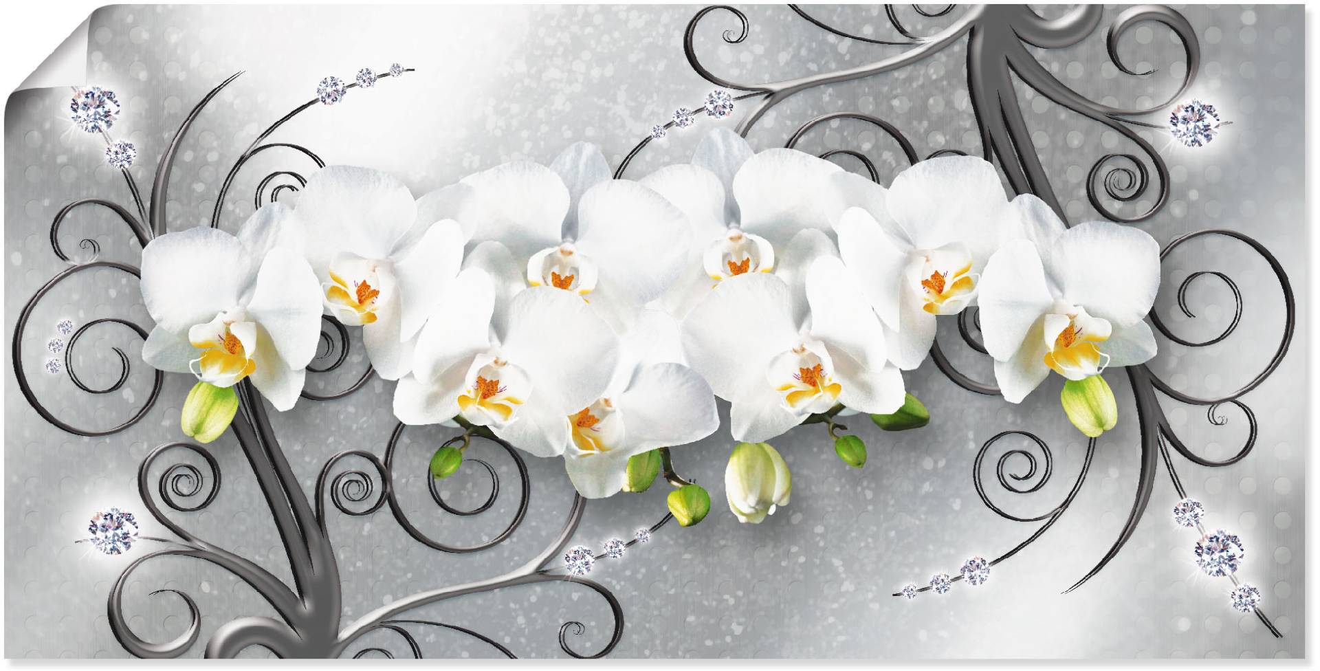 Artland Wandbild »weisse Orchideen auf Ornamenten«, Blumenbilder, (1 St.), als Alubild, Outdoorbild, Leinwandbild, Poster, Wandaufkleber von Artland