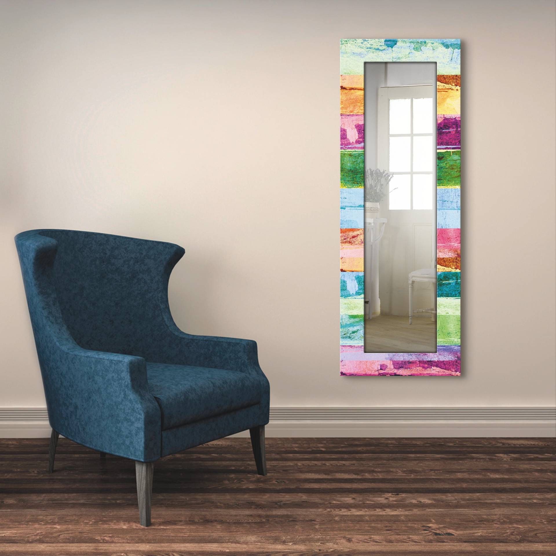 Artland Dekospiegel »Farbiger Holzhintergrund«, gerahmter Ganzkörperspiegel, Wandspiegel, mit Motivrahmen, Landhaus von Artland