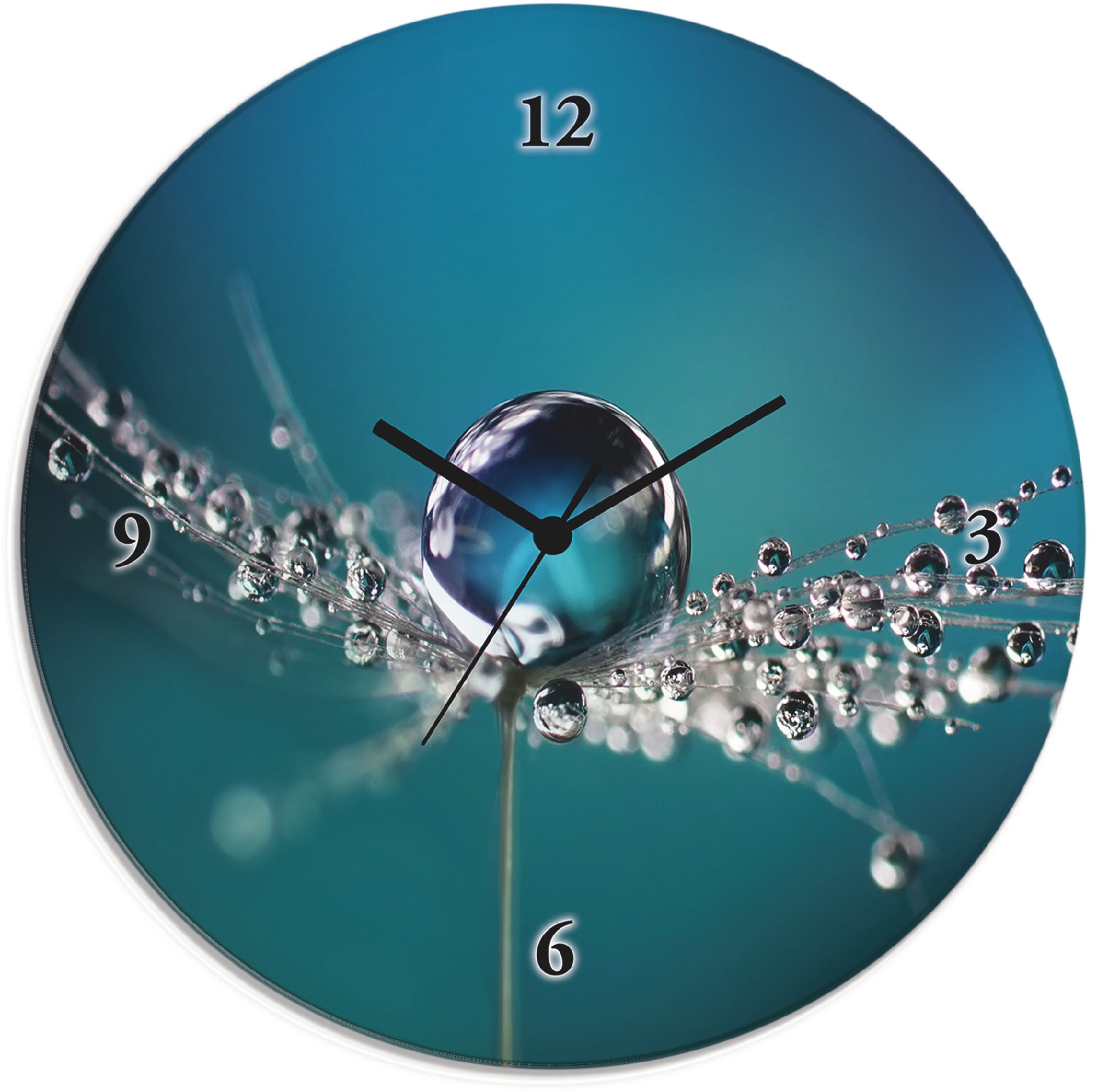 Artland Wanduhr »Glasuhr rund Pusteblume Tautropfen blau«, wahlweise mit Quarz- oder Funkuhrwerk, lautlos ohne Tickgeräusche von Artland