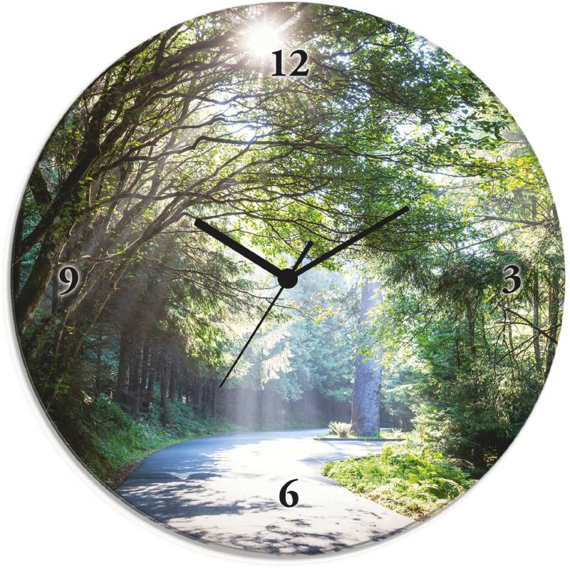 Artland Wanduhr »Glasuhr rund Sonniger Wald«, wahlweise mit Quarz- oder Funkuhrwerk, lautlos ohne Tickgeräusche von Artland