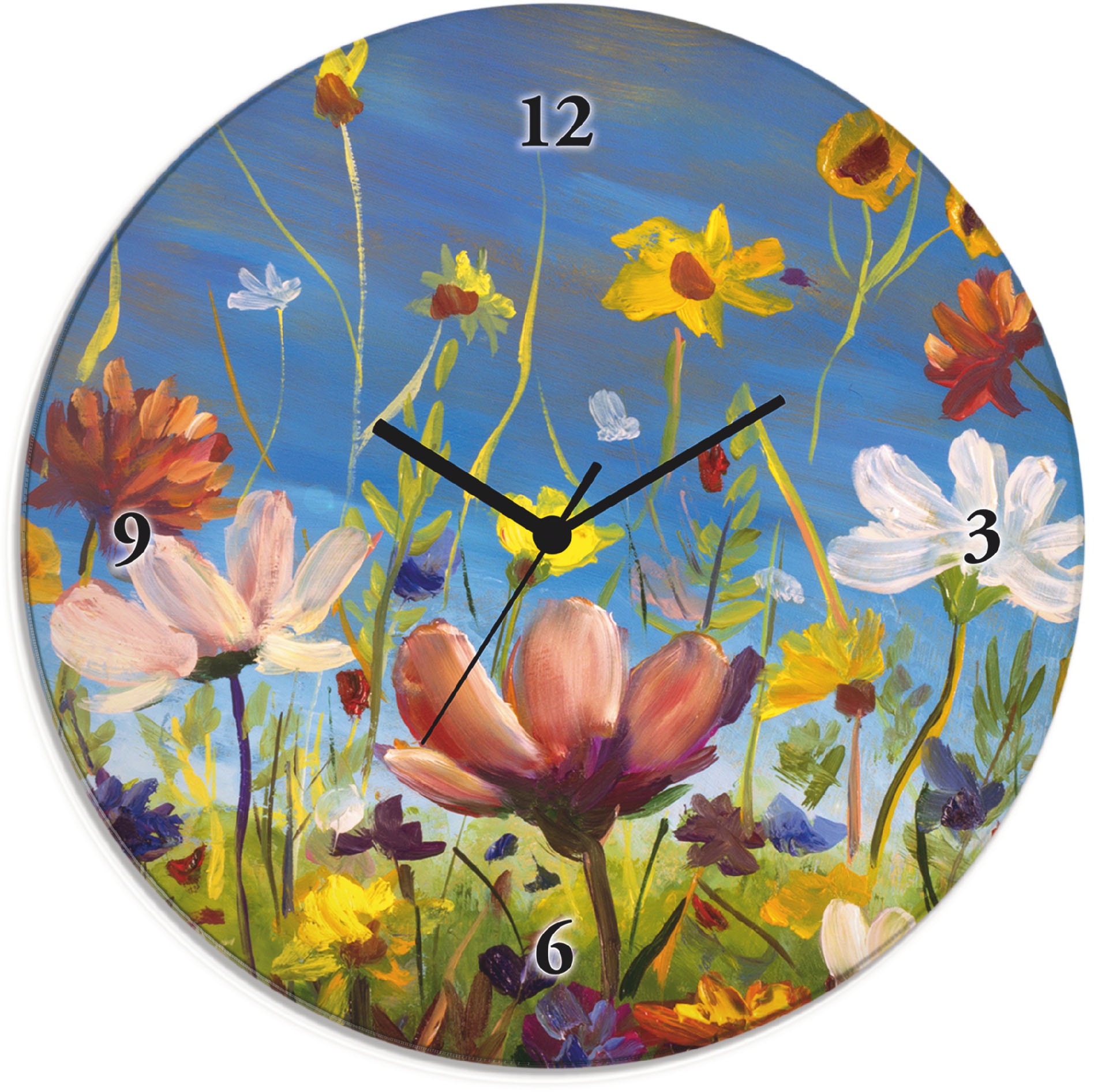 Artland Wanduhr »Glasuhr rund Wildblumenwiese«, wahlweise mit Quarz- oder Funkuhrwerk, lautlos ohne Tickgeräusche von Artland