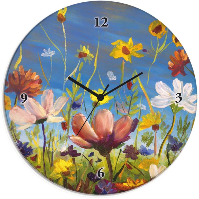 Artland Wanduhr »Glasuhr rund Wildblumenwiese«, wahlweise mit Quarz- oder Funkuhrwerk, lautlos ohne Tickgeräusche von Artland