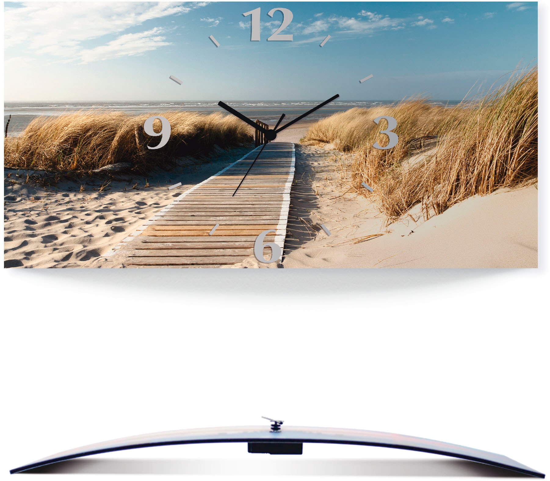 Artland Wanduhr »Nordseestrand auf Langeoog - Steg«, 3D Optik gebogen, mit Quarz- oder Funkuhrwerk, versch. Grössen von Artland