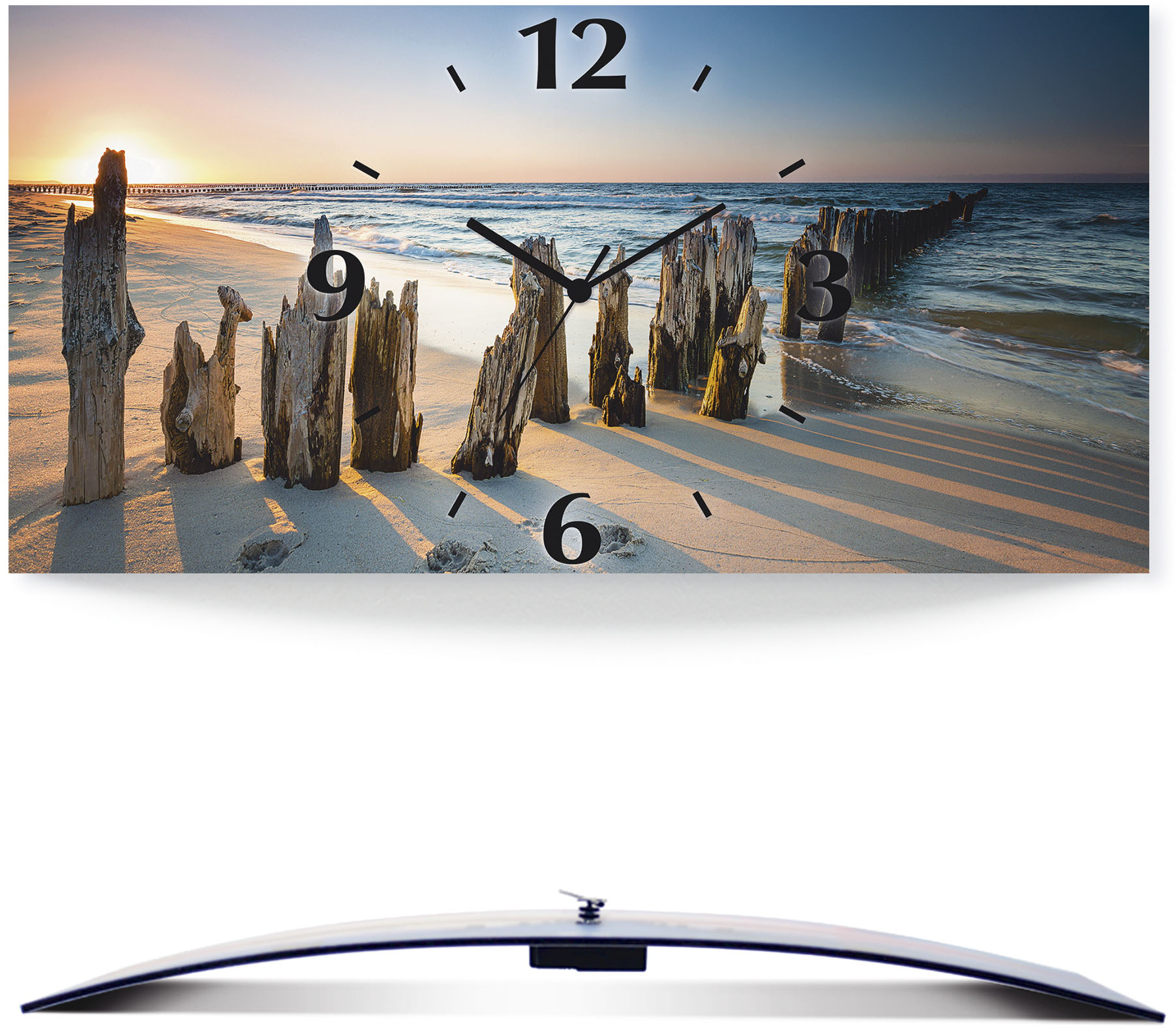 Artland Wanduhr »Sonnenuntergang Strand Wellenbrecher«, 3D Optik gebogen, mit Quarz- oder Funkuhrwerk, versch. Grössen von Artland