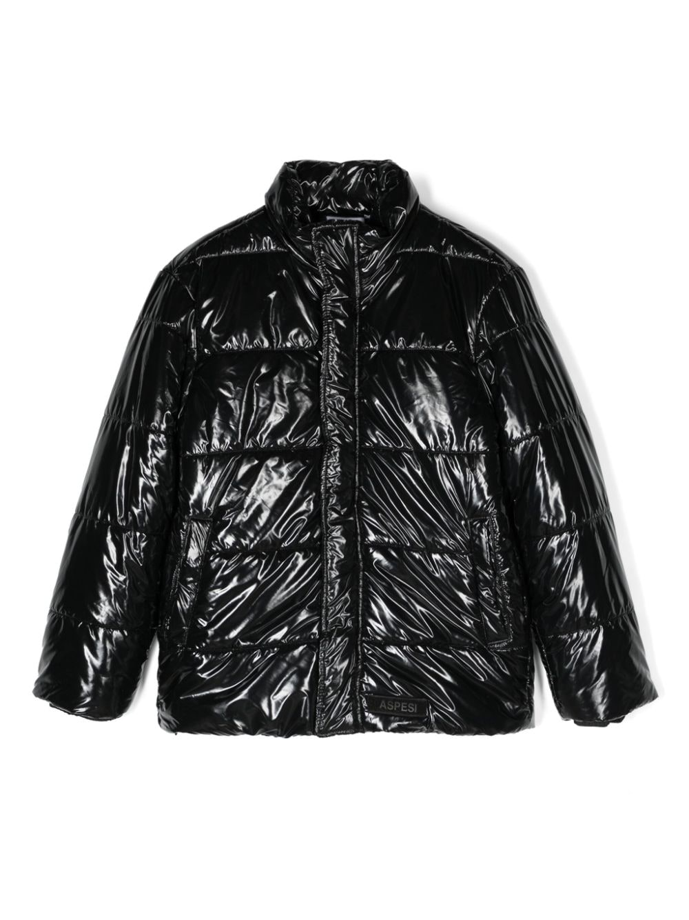 Aspesi Kids logo-patch patent-finish padded jacket - Black von Aspesi Kids