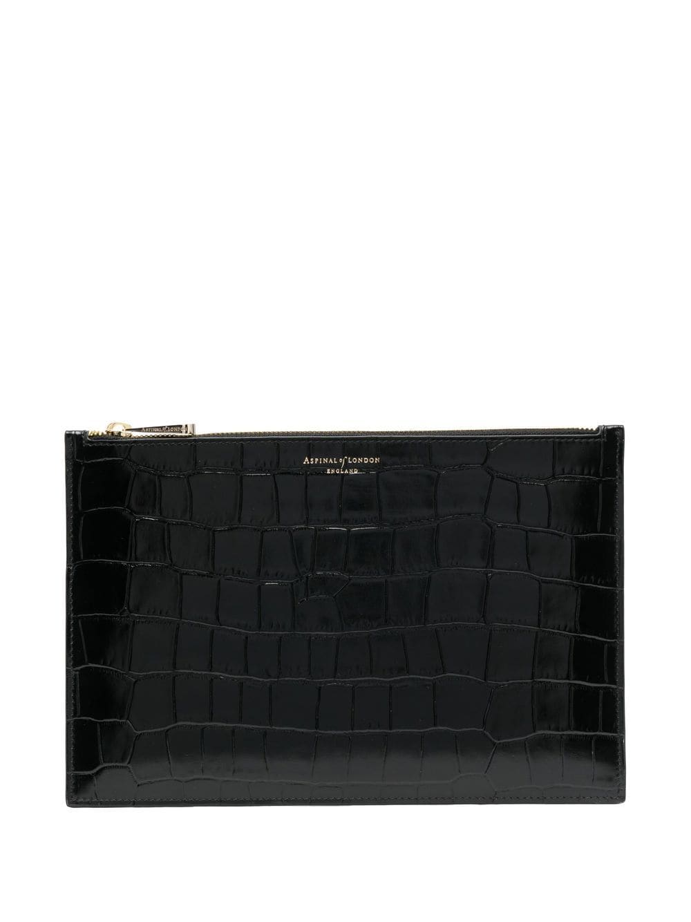 Aspinal Of London Essential croco-embossed pouch - Black von Aspinal Of London