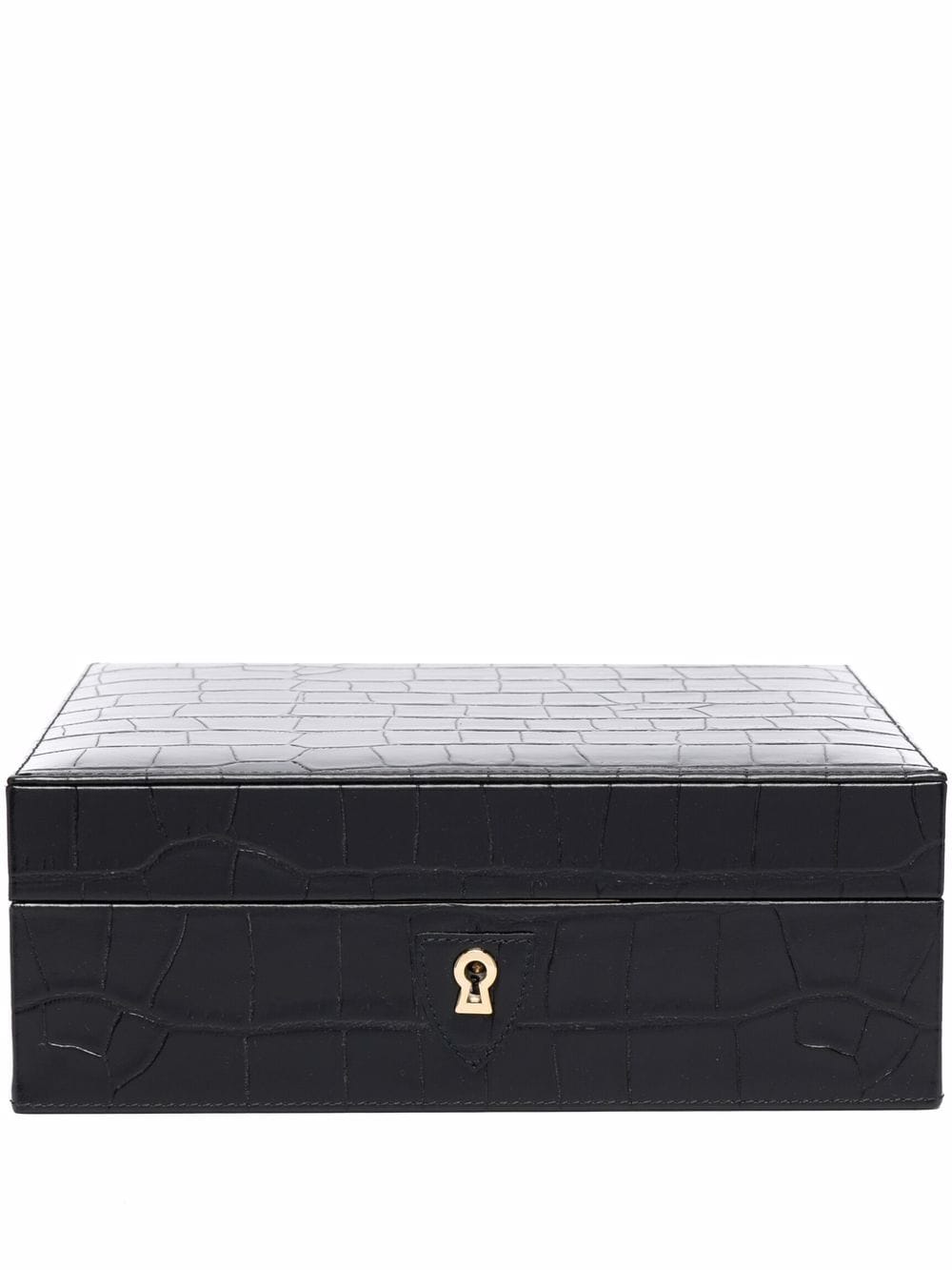 Aspinal Of London crocodile-embossed leather square watch box - Black von Aspinal Of London