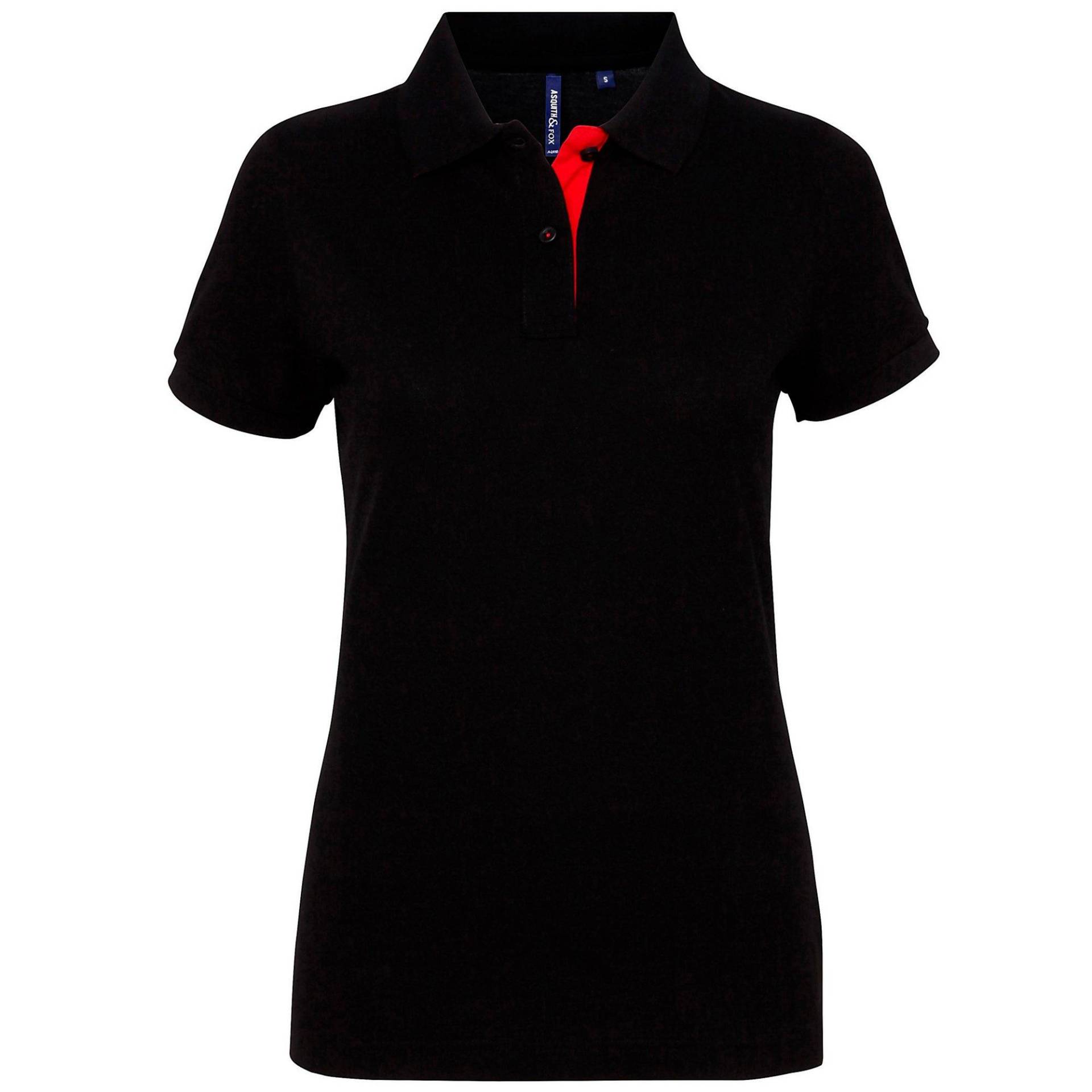 Kurzarm Kontrast Polo Shirt Damen Schwarz L von Asquith & Fox
