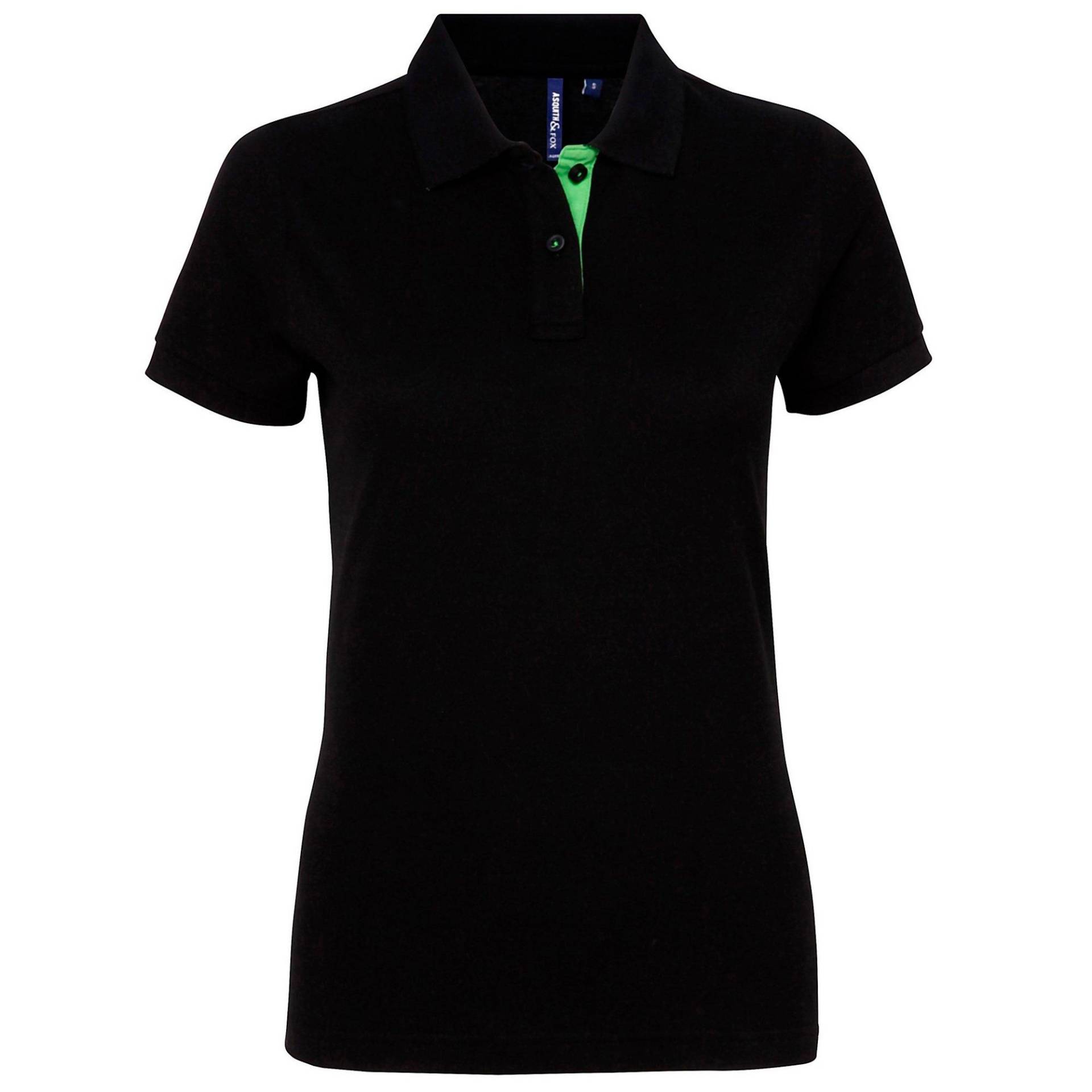 Kurzarm Kontrast Polo Shirt Damen Schwarz L von Asquith & Fox