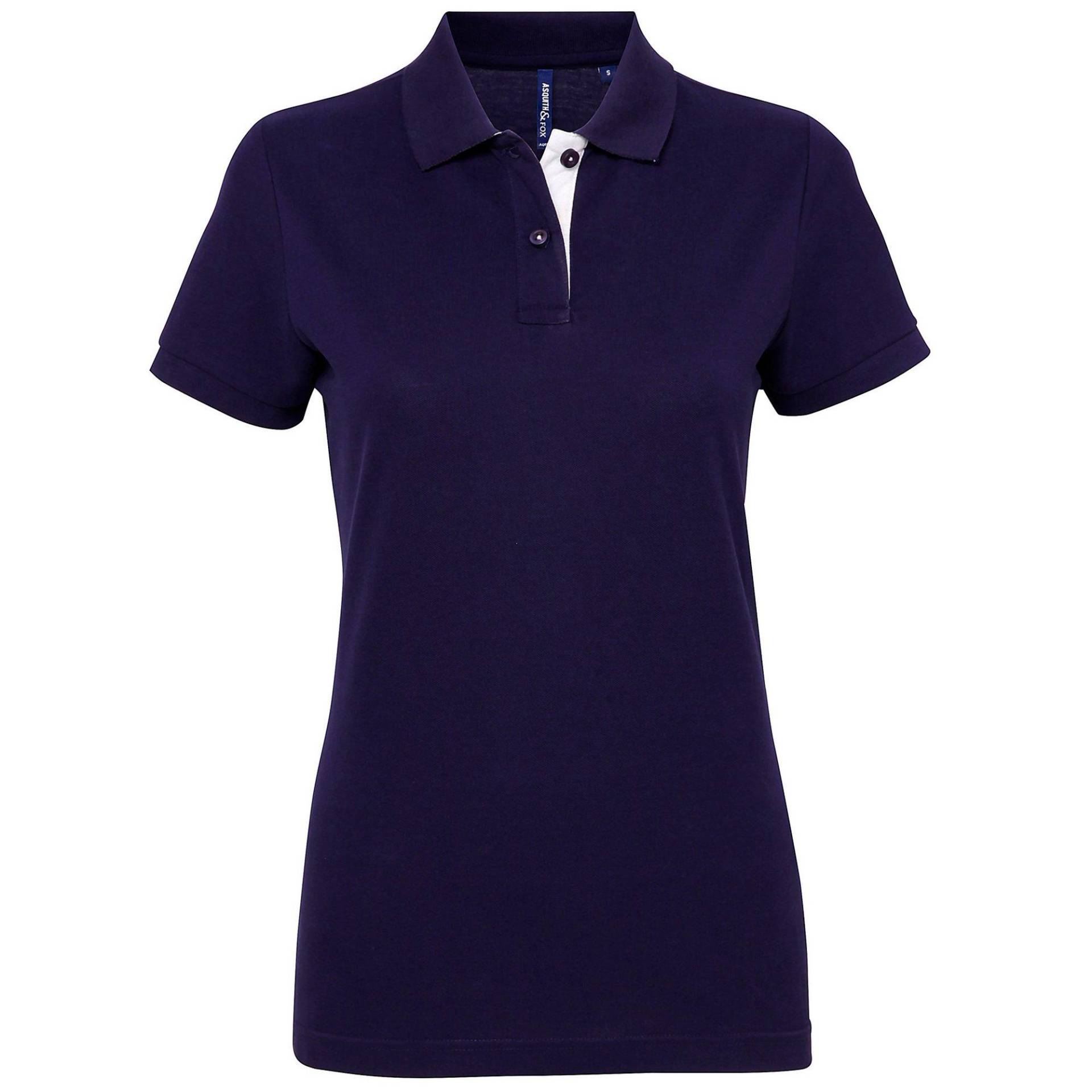 Kurzarm Kontrast Polo Shirt Damen Marine S von Asquith & Fox