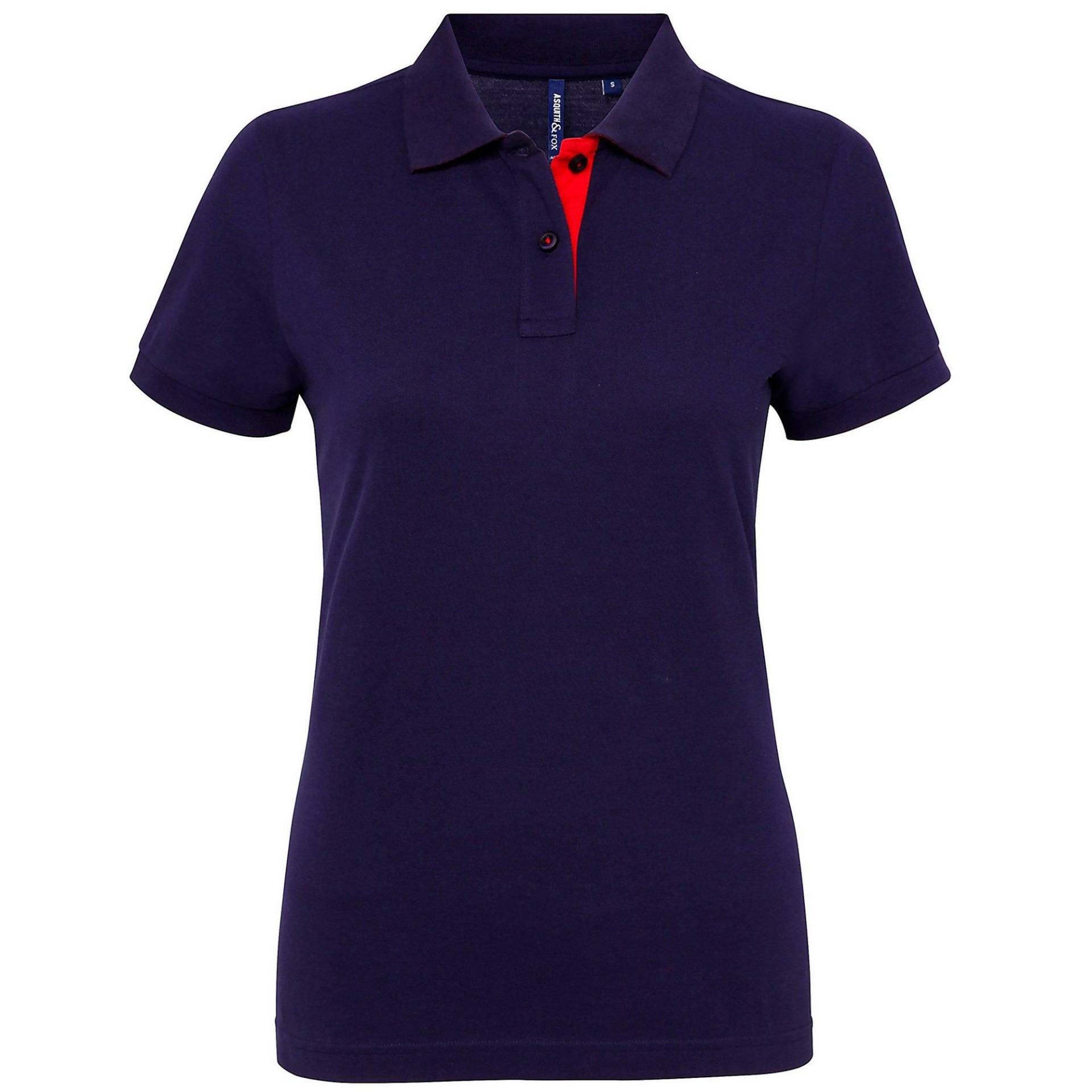 Kurzarm Kontrast Polo Shirt Damen Marine L von Asquith & Fox