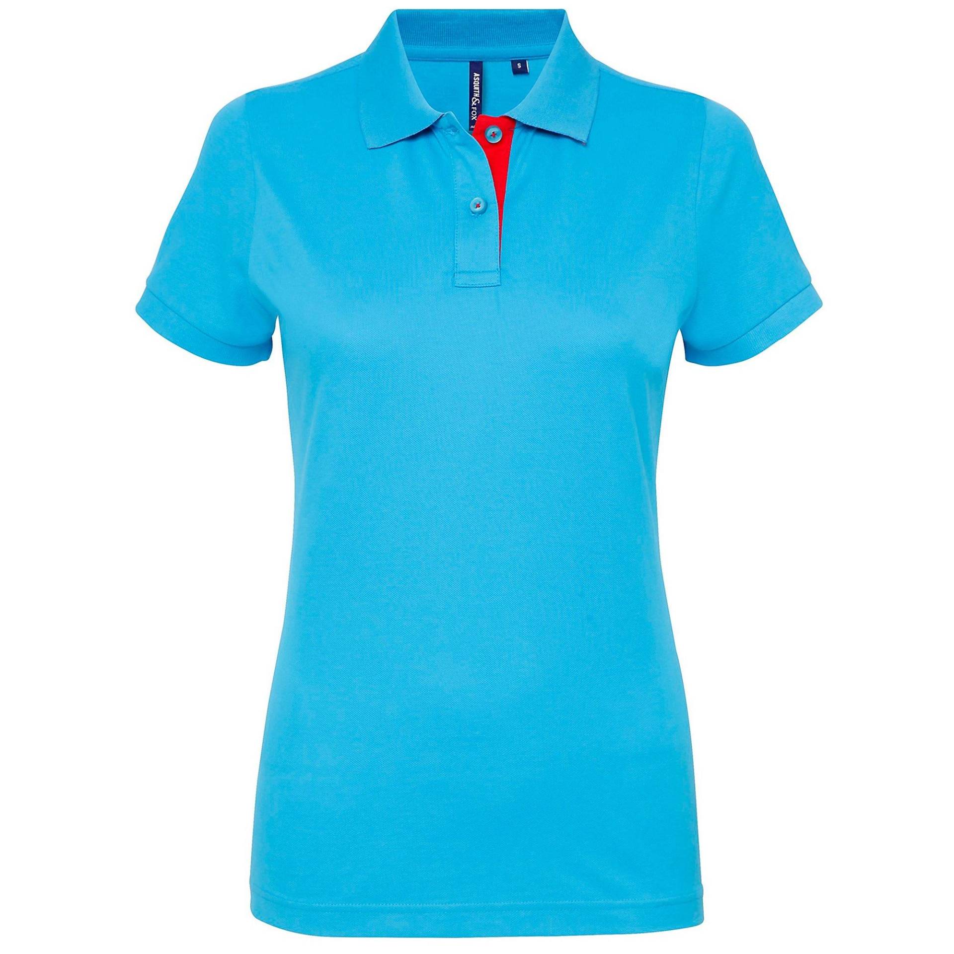 Kurzarm Kontrast Polo Shirt Damen Türkisblau L von Asquith & Fox